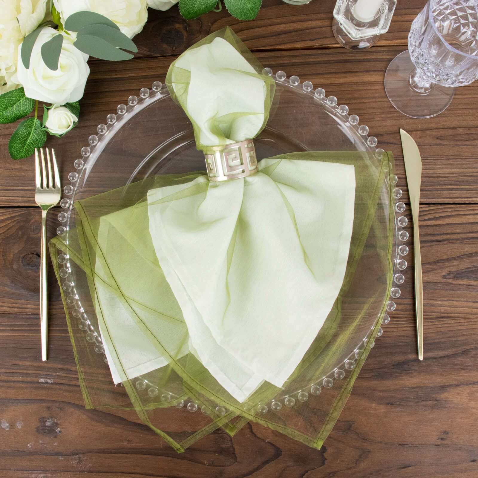 10 Pack Organza 23x23 Napkins Olive Green - Sheer Cloth Napkins