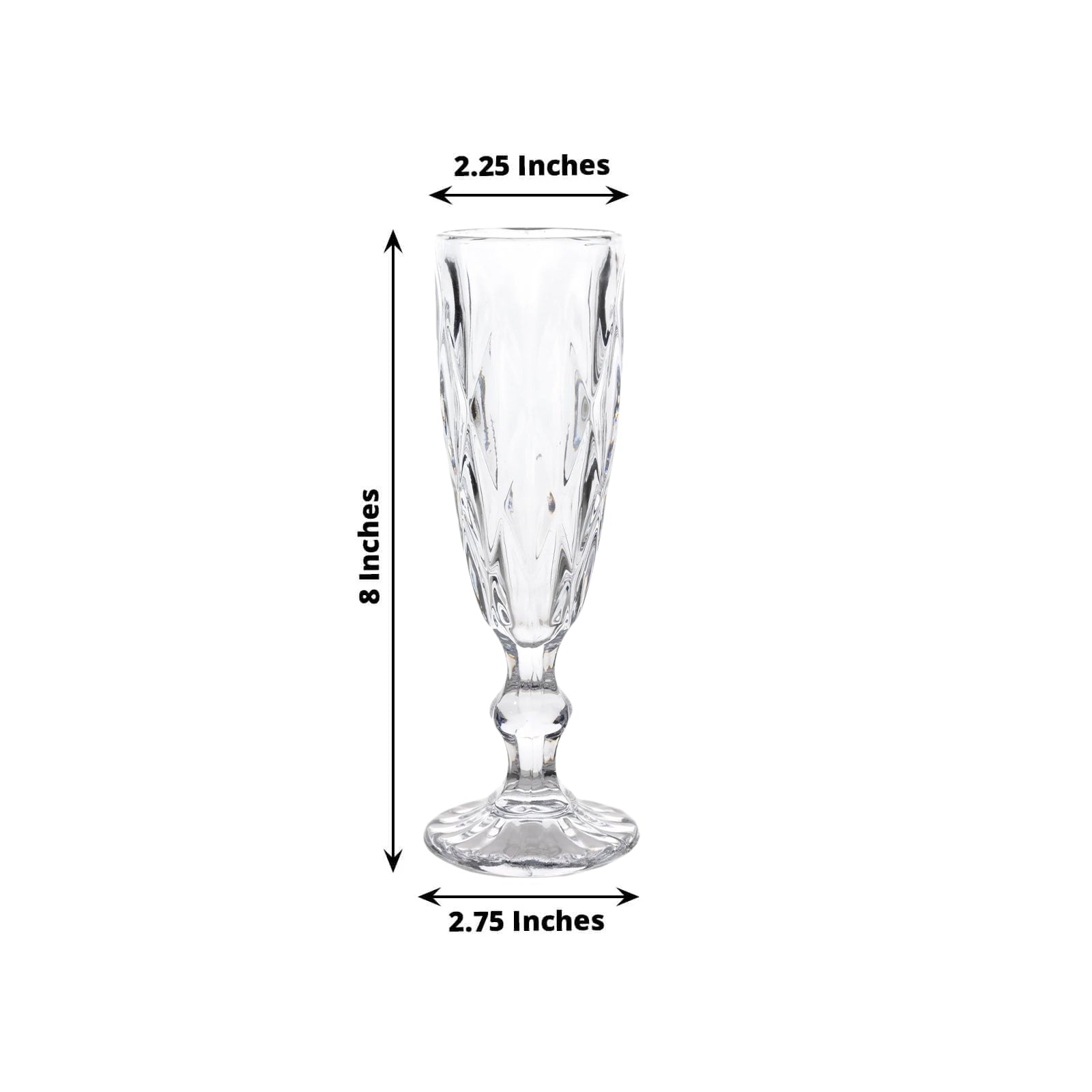 6-Pack Champagne Flute Glasses Clear Textured Crystal Cut Design - Chic Wine Goblets for Parties & Events 6oz 8