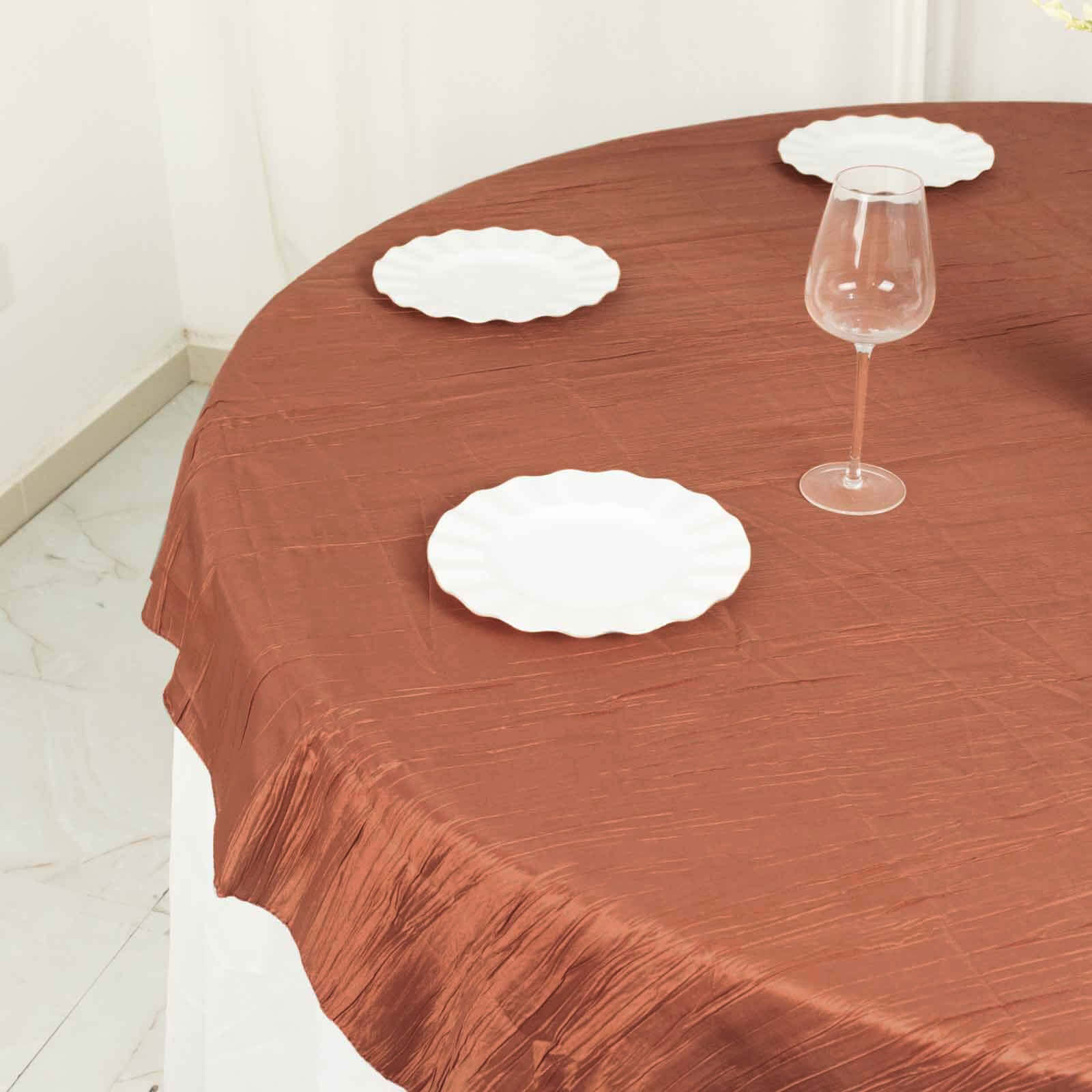 Taffeta 72x72 Table Overlay Square Tablecloth Terracotta (Rust) - Accordion Crinkle Table Cover