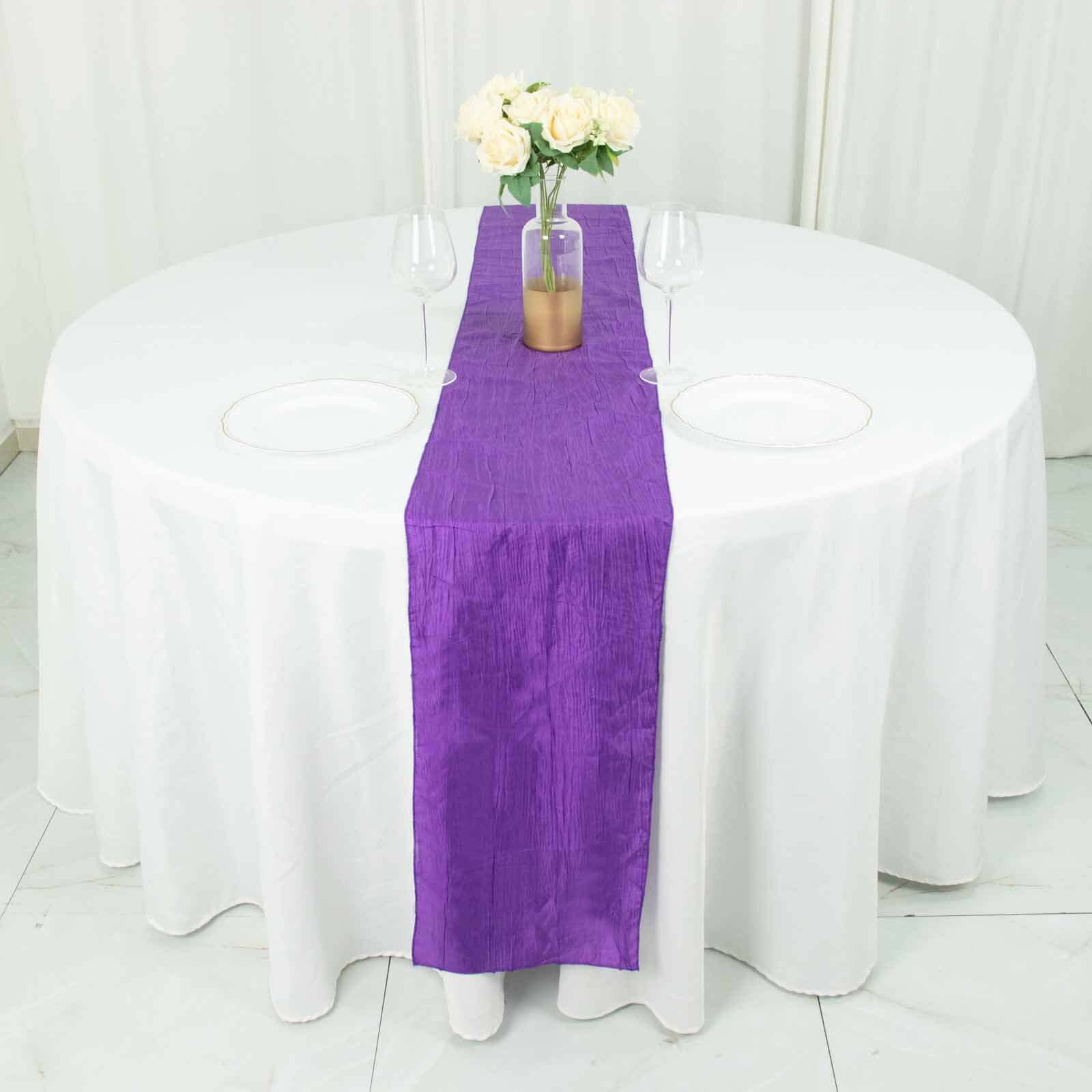 Taffeta 12x108 Table Runner Purple - Accordion Crinkle Design