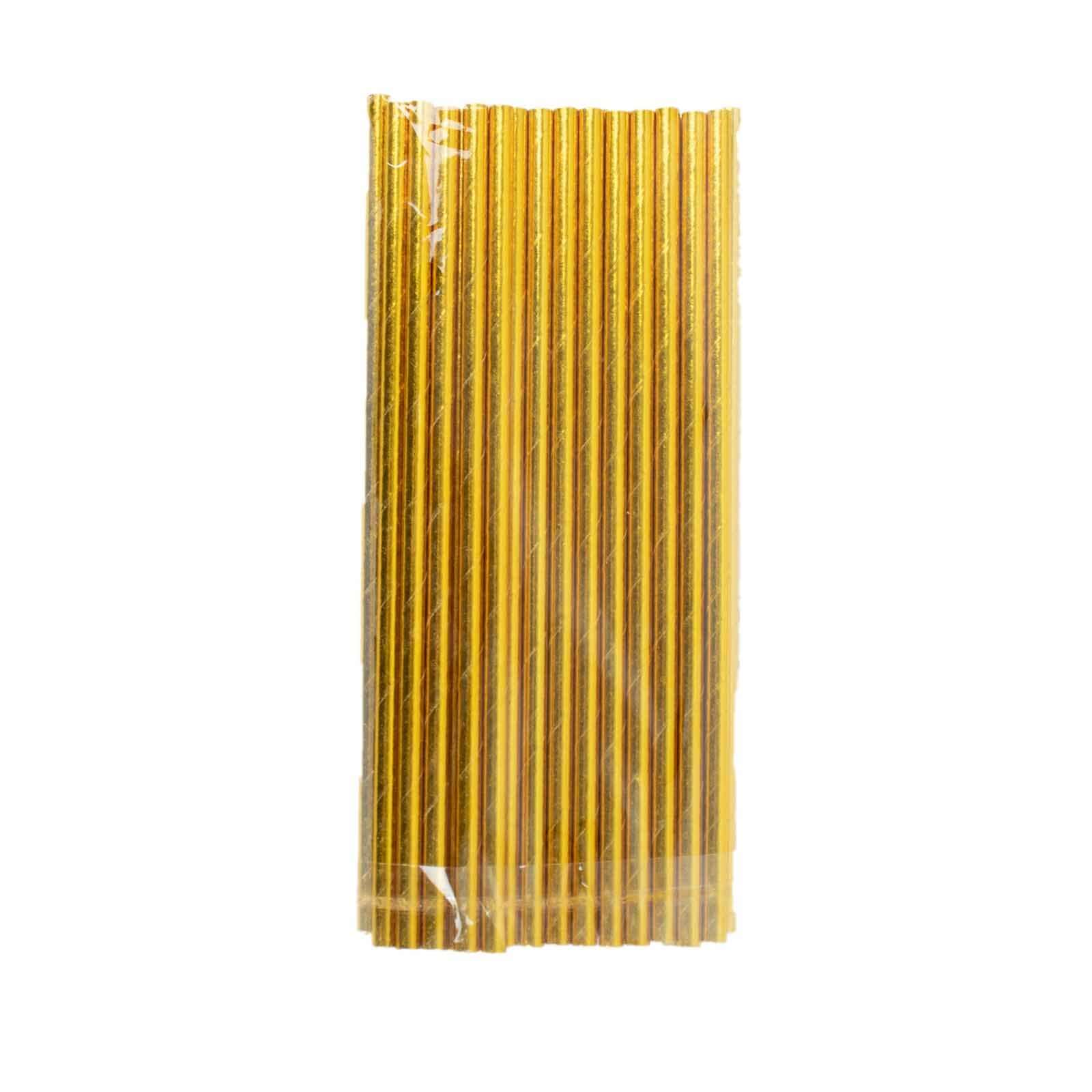 50-Pack Paper Drinking Straws Metallic Gold Foil Food Grade - Disposable Biodegradable Straws for Events 8