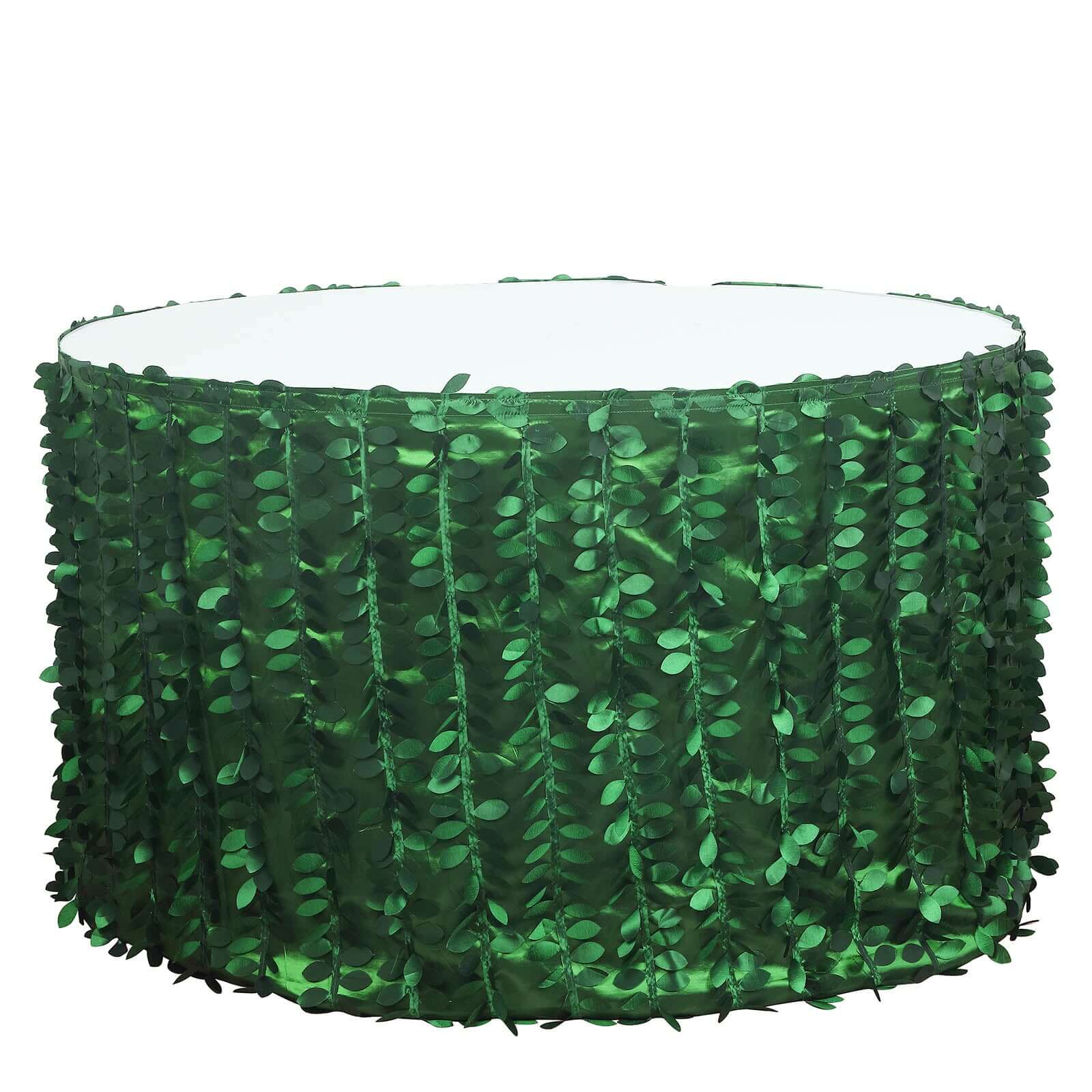 Taffeta Fabric 17ft Table Skirt Green 3D Leaf Petal Design - Exquisite & Stylish Event Table Cover