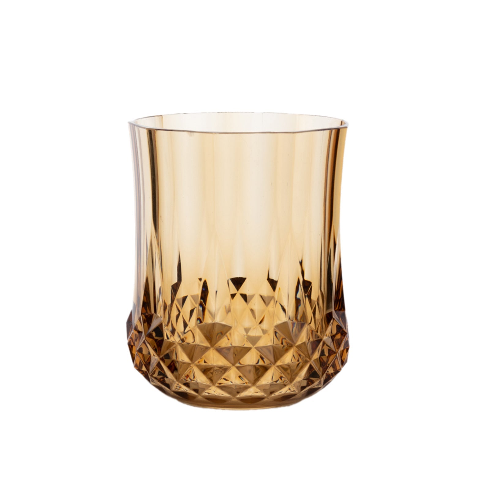 6-Pack Plastic Whiskey Cups Amber Gold Crystal Cut Style - Reusable Stemless Wine Glasses 8oz