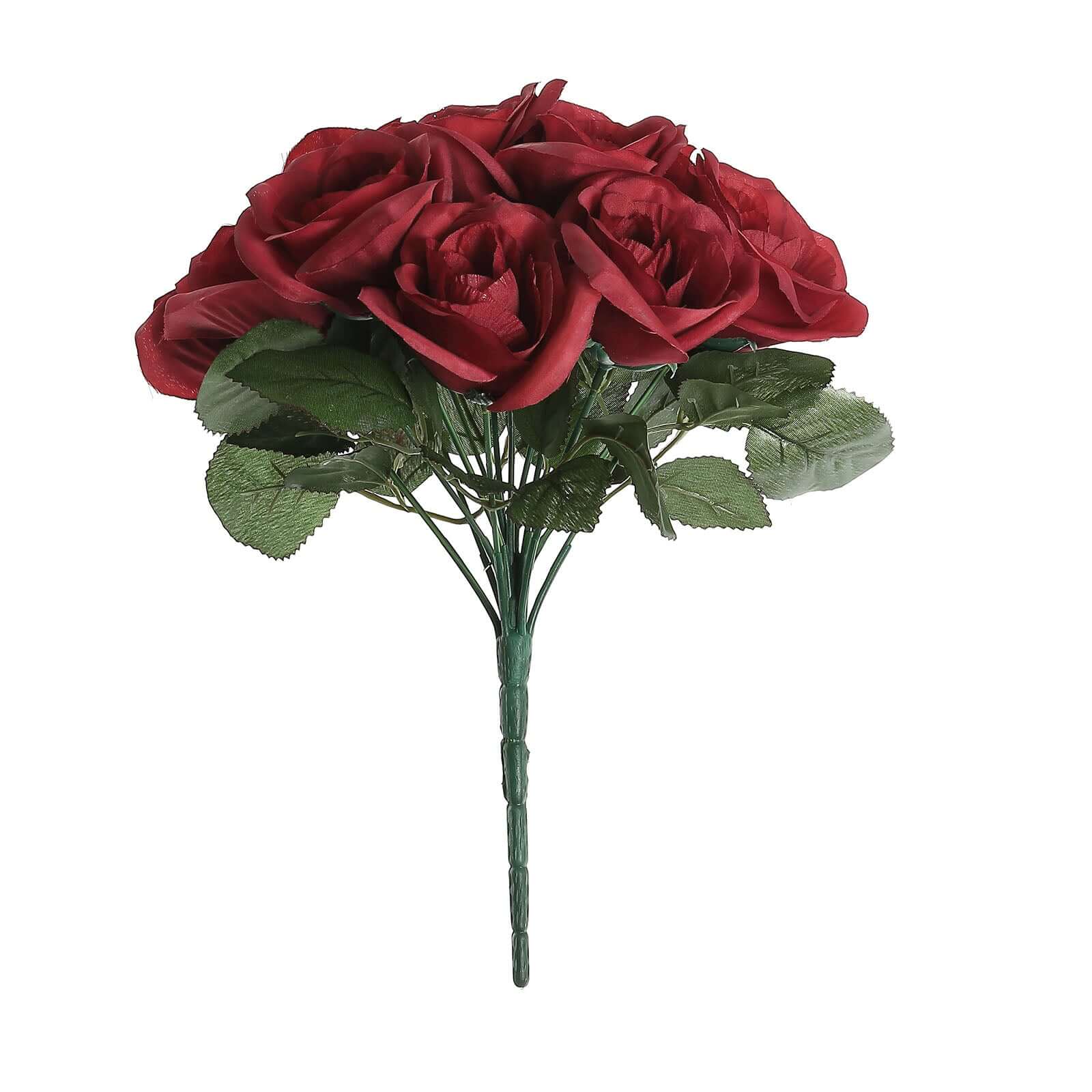 12 Red Artificial Velvet-Like Fabric Rose Flower Bouquet Bush