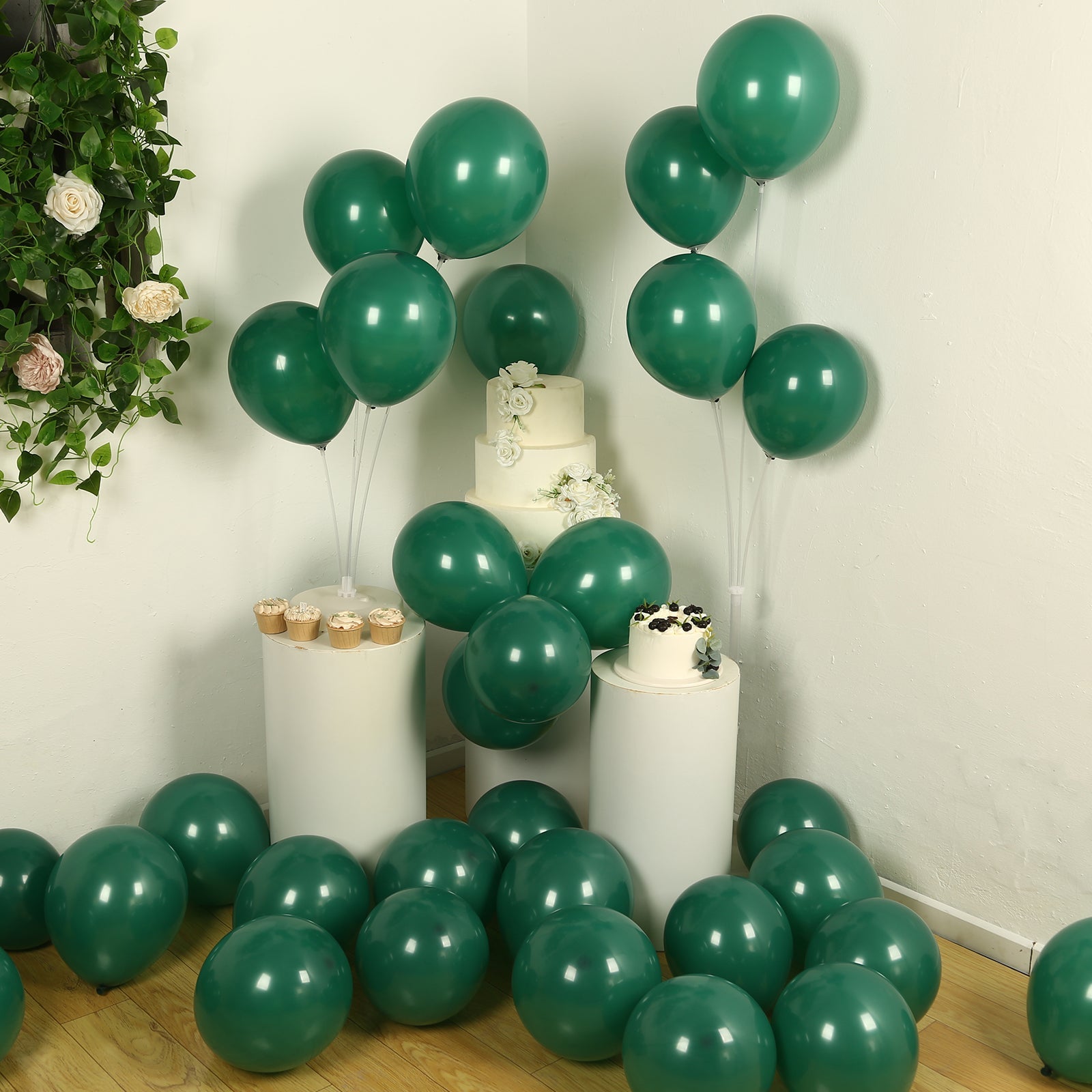 50 Pack Matte Pastel Hunter Emerald Green Biodegradable Balloons 12, Round Eco-friendly Thick Latex Party Balloons