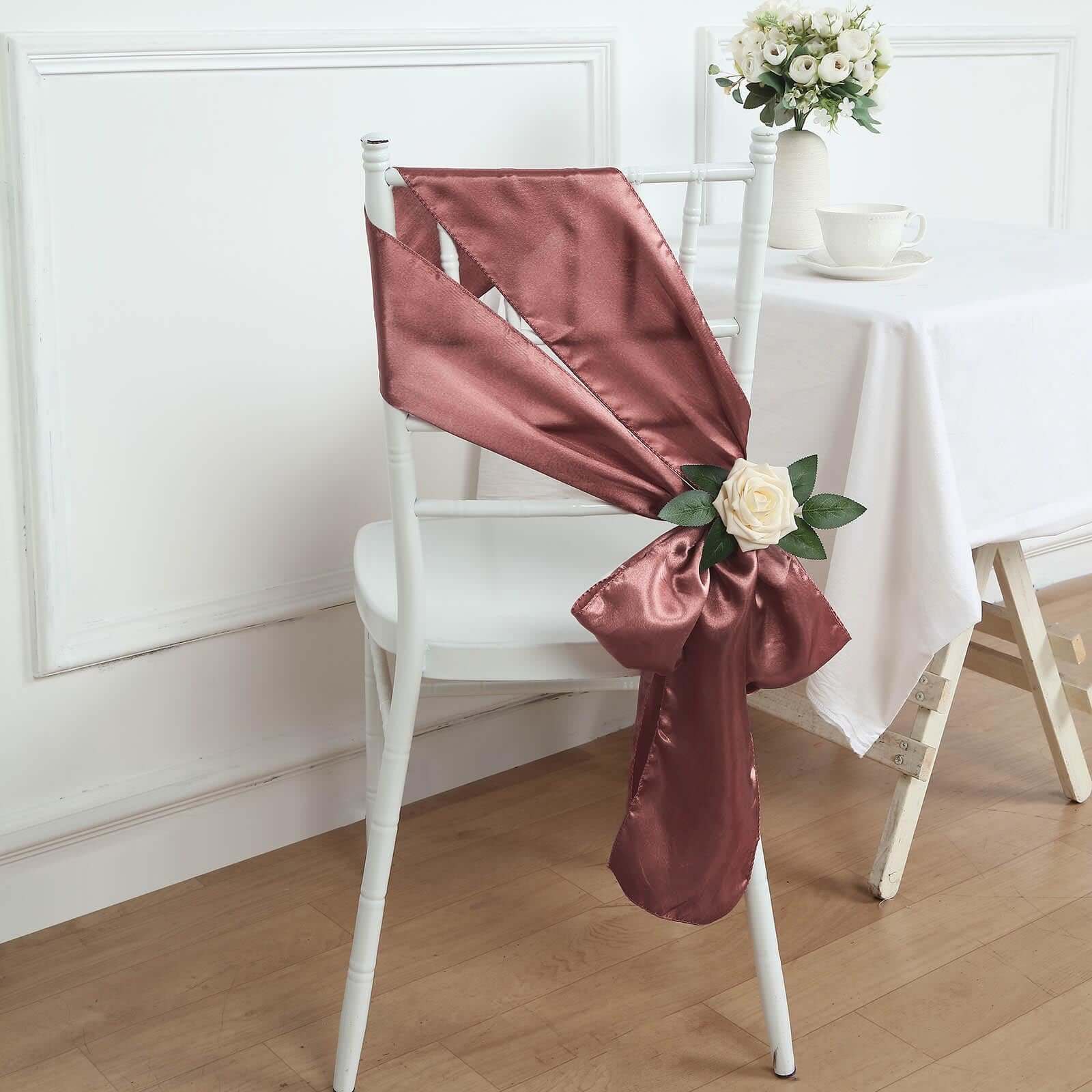 5 Pack Satin Chair Sashes Cinnamon Rose - Durable Chair Bows with Shiny Finish 6x106