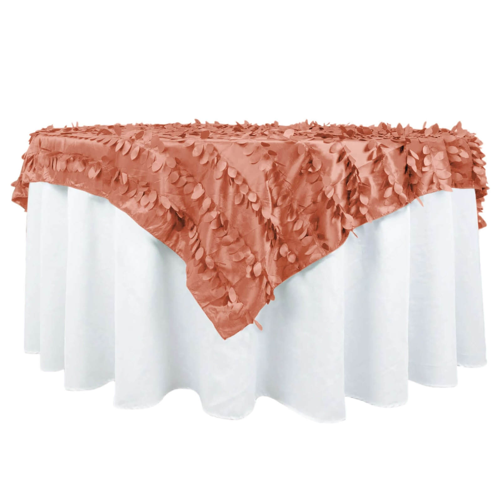 Taffeta 72x72 Table Overlay Square Tablecloth Terracotta (Rust) - 3D Leaf Petal Table Cover