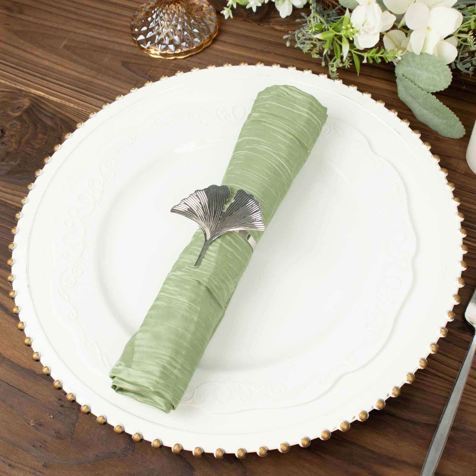 5 Pack Taffeta 20x20 Napkins Sage Green - Accordion Crinkle Dinner Napkins