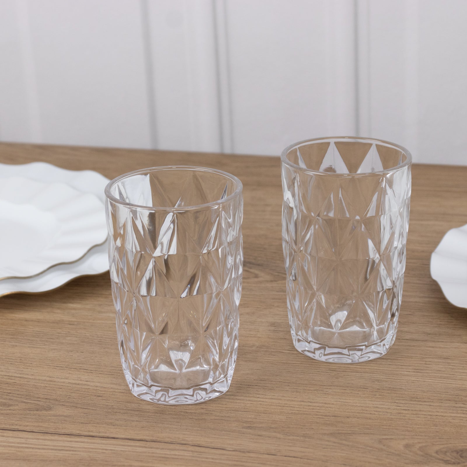 6-Pack Whiskey Glasses Clear Textured Crystal Cut Design with Heavy Base - Highball Tumblers for Parties & Events 12oz 5