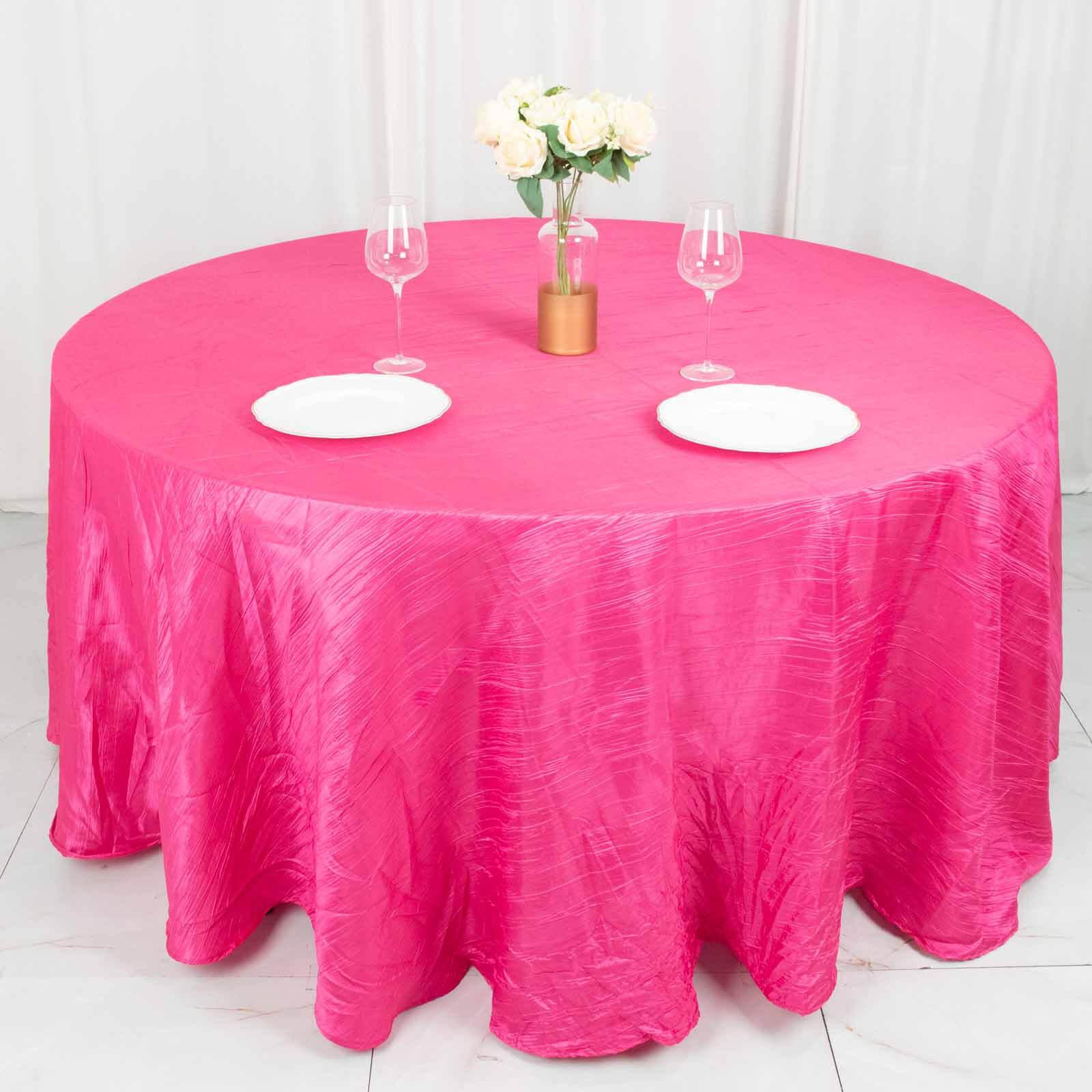 Taffeta 120 Round Tablecloth Fuchsia - Seamless Accordion Crinkle Table Cover