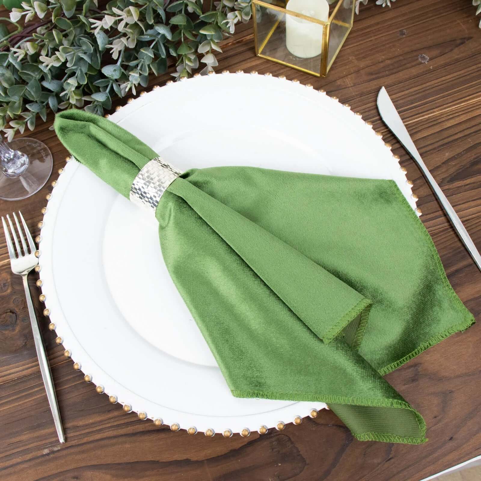 5 Pack Premium Velvet 20x20 Napkins Olive Green - Soft Sheen Finish Cloth Napkins