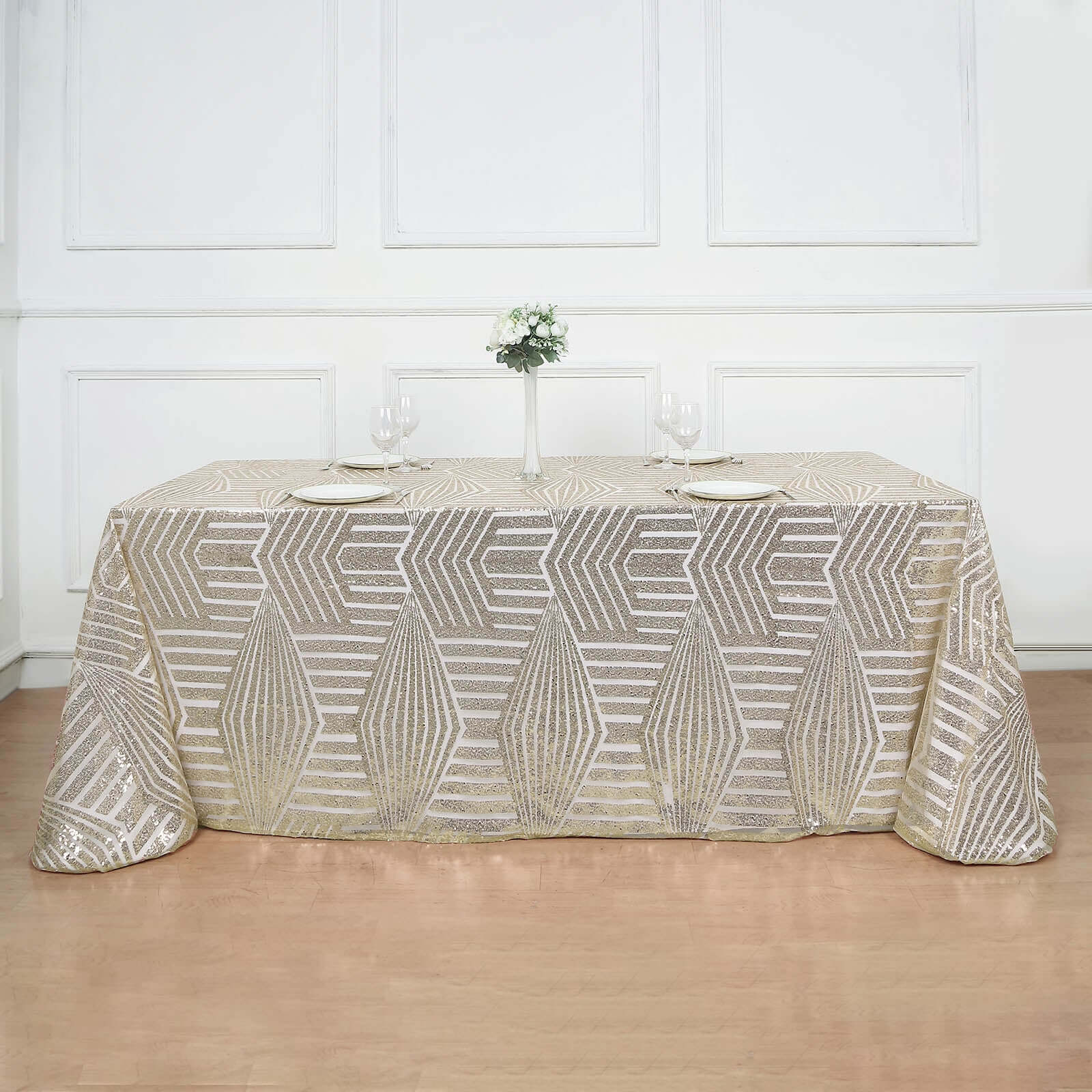 Sequin 90x132 Rectangle Tablecloth Champagne - Seamless Diamond Design Table Cover