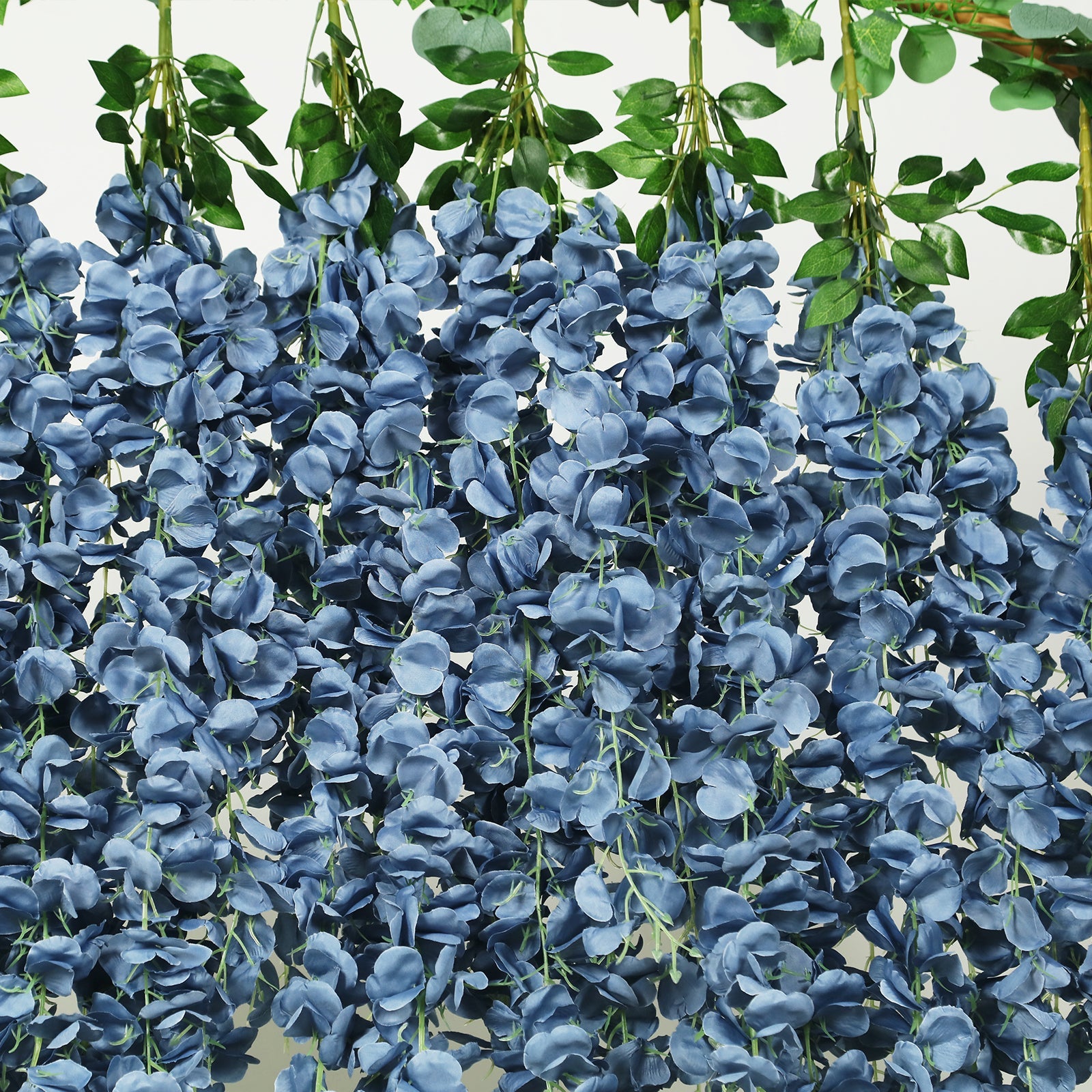 42 Silk Hanging Wisteria Flower Garland Vines in Dusty Blue, Elaborated 5 Full Strands in 1 Bush