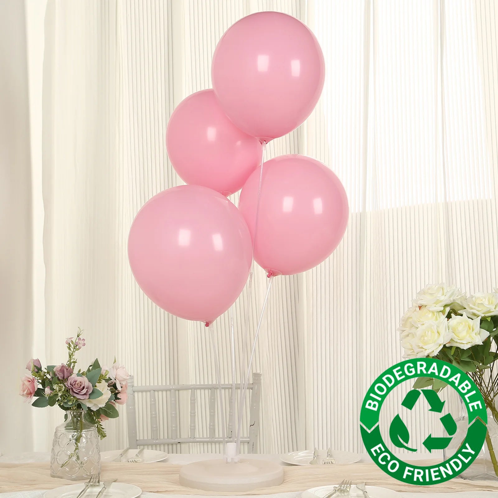 50 Pack Matte Pastel Pink Biodegradable Balloons 12, Round Eco-friendly Thick Latex Party Balloons