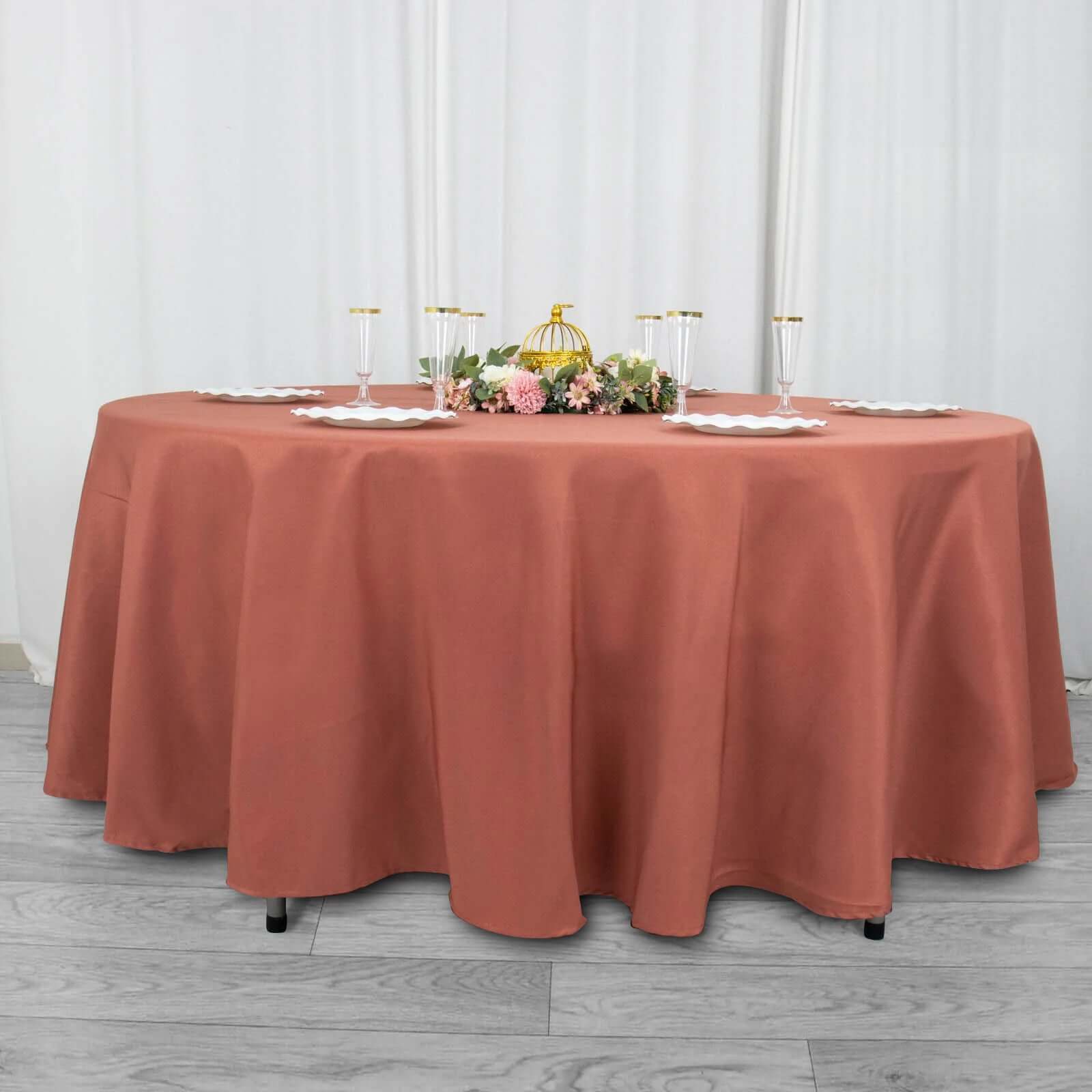 Premium Polyester 108 Round Tablecloth Terracotta (Rust) - Wrinkle-Resistant 220GSM Table Cover