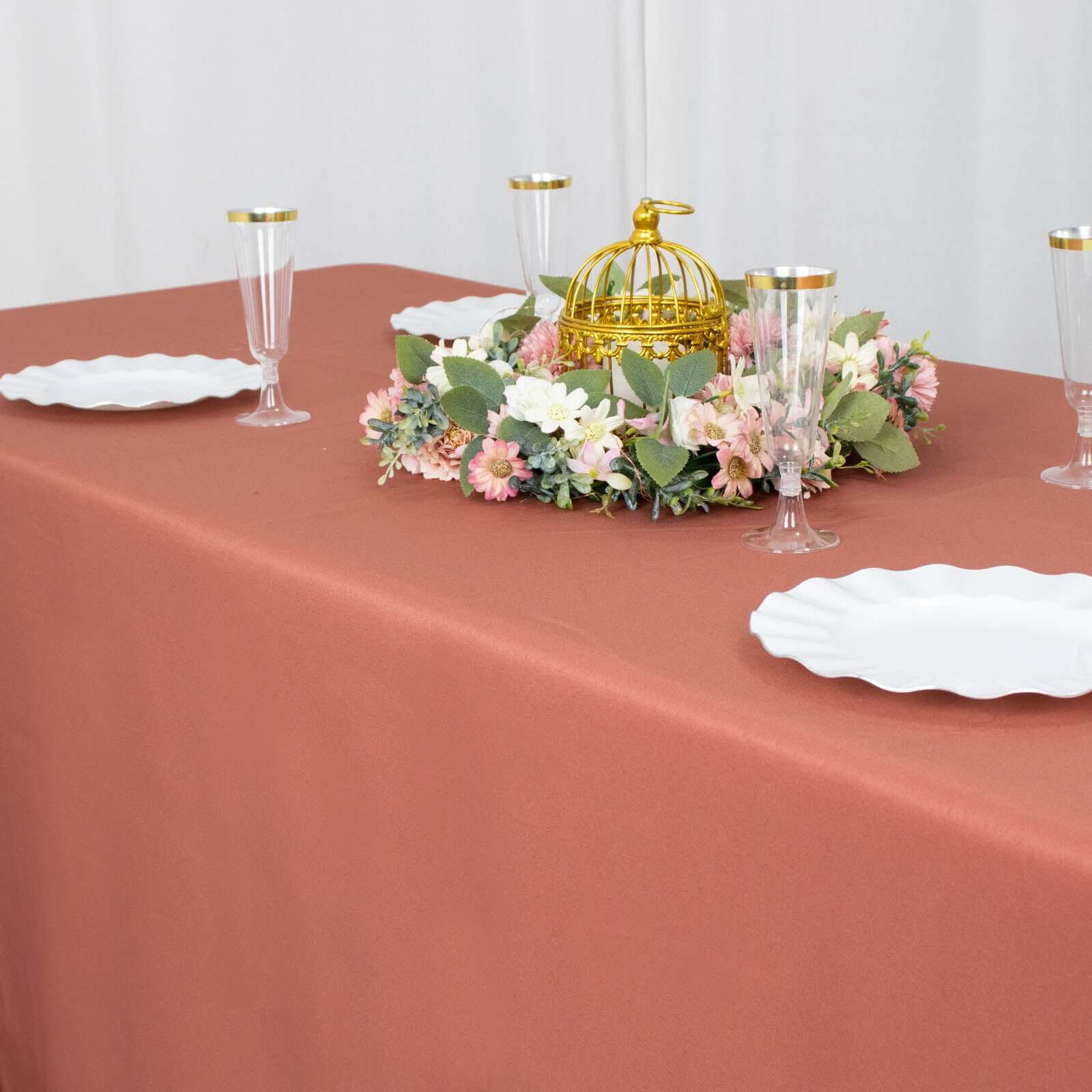 Premium Polyester 90x156 Rectangle Tablecloth Terracotta (Rust) - Seamless 220GSM Stain-Resistant Table Cover