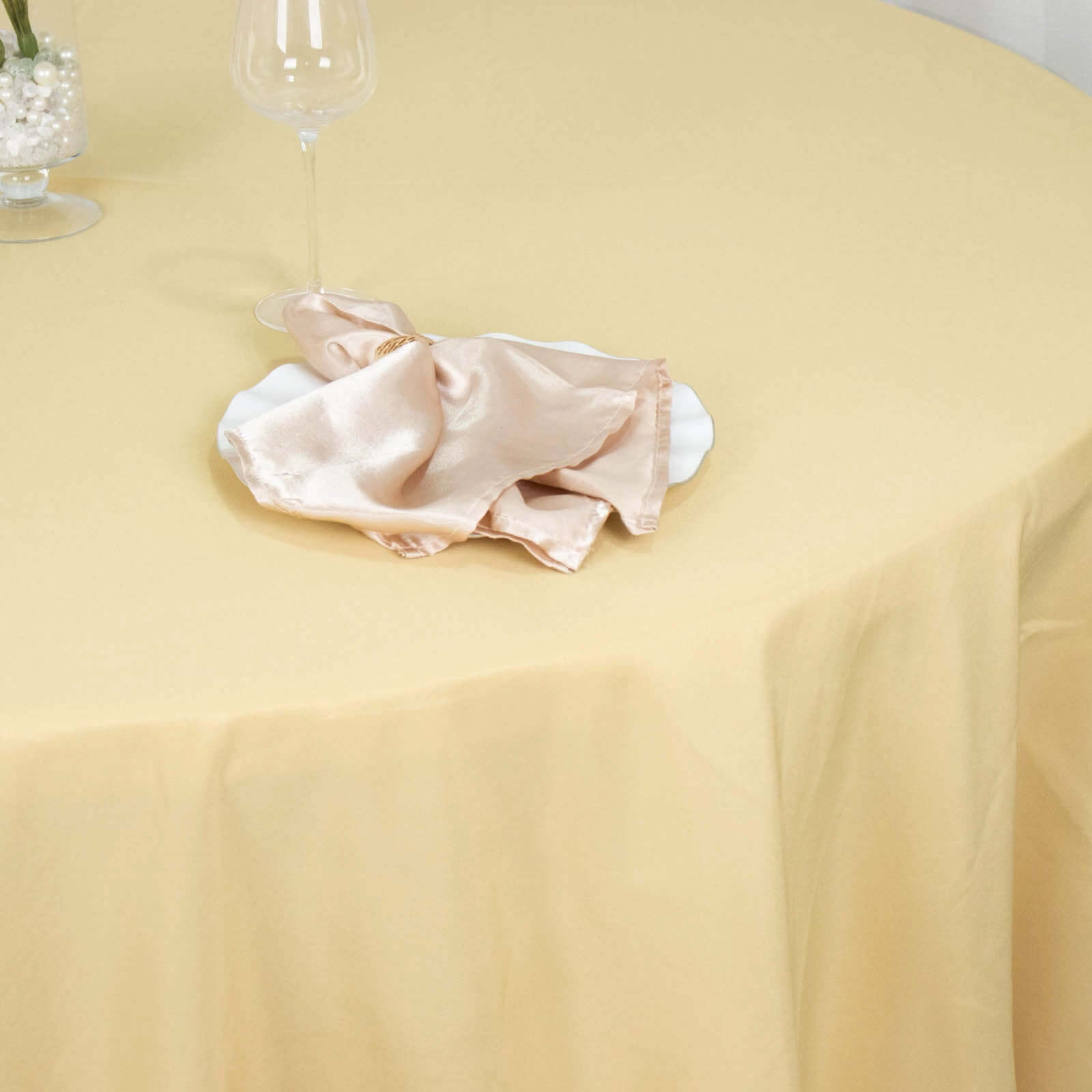 Premium Polyester 132 Round Tablecloth Champagne - Seamless 220GSM Wrinkle-Resistant Table Cover