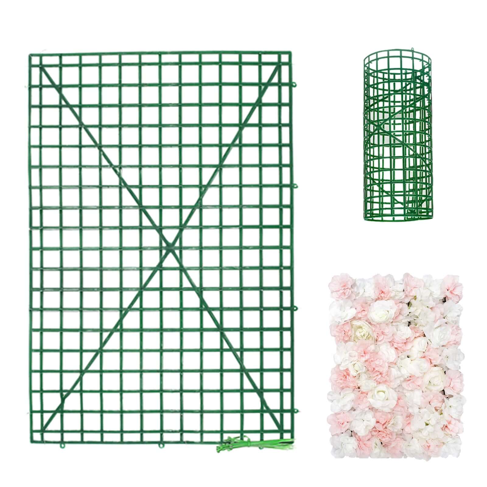 10 Pack 24x16 Dark Green Artificial Flower Wall Grid Panel Frames, DIY Plastic Mesh Plant Wall Backdrop Fences