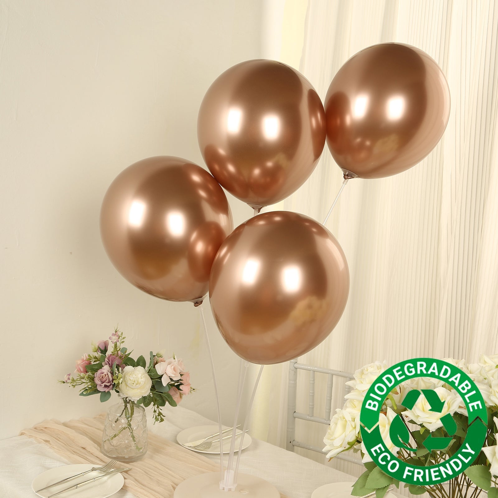 50 Pack Chrome Rose Gold Biodegradable Latex Balloons 12, Thick Eco Friendly Metallic Party Balloons