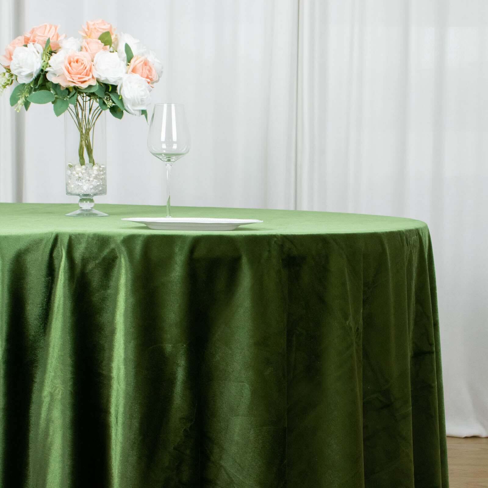 Premium Velvet 120 Round Tablecloth Olive Green - Reusable Soft & Seamless Table Cover