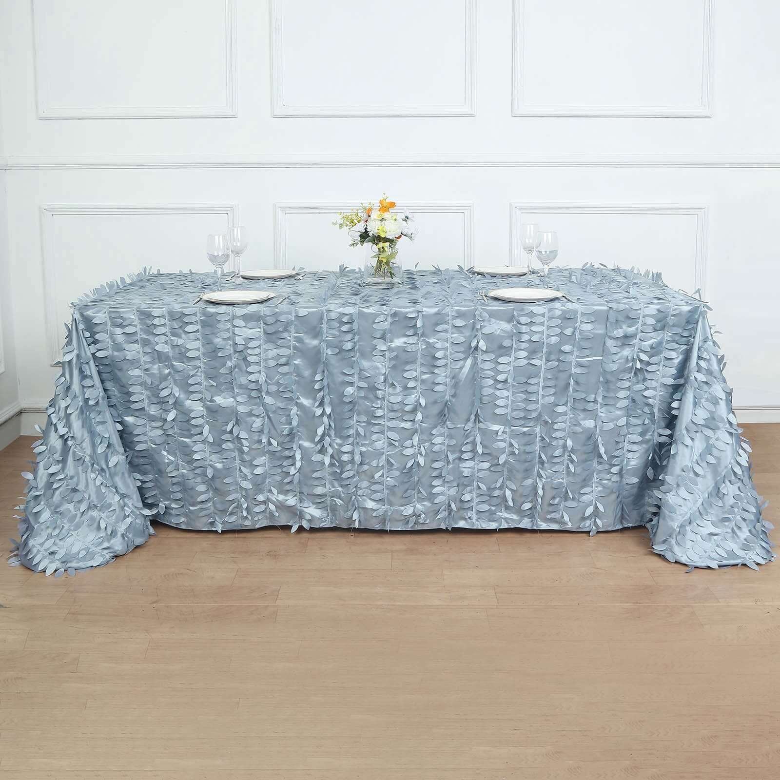 Taffeta 90x156 Rectangle Tablecloth Dusty Blue | 3D Leaf Petal Design Seamless Table Cover