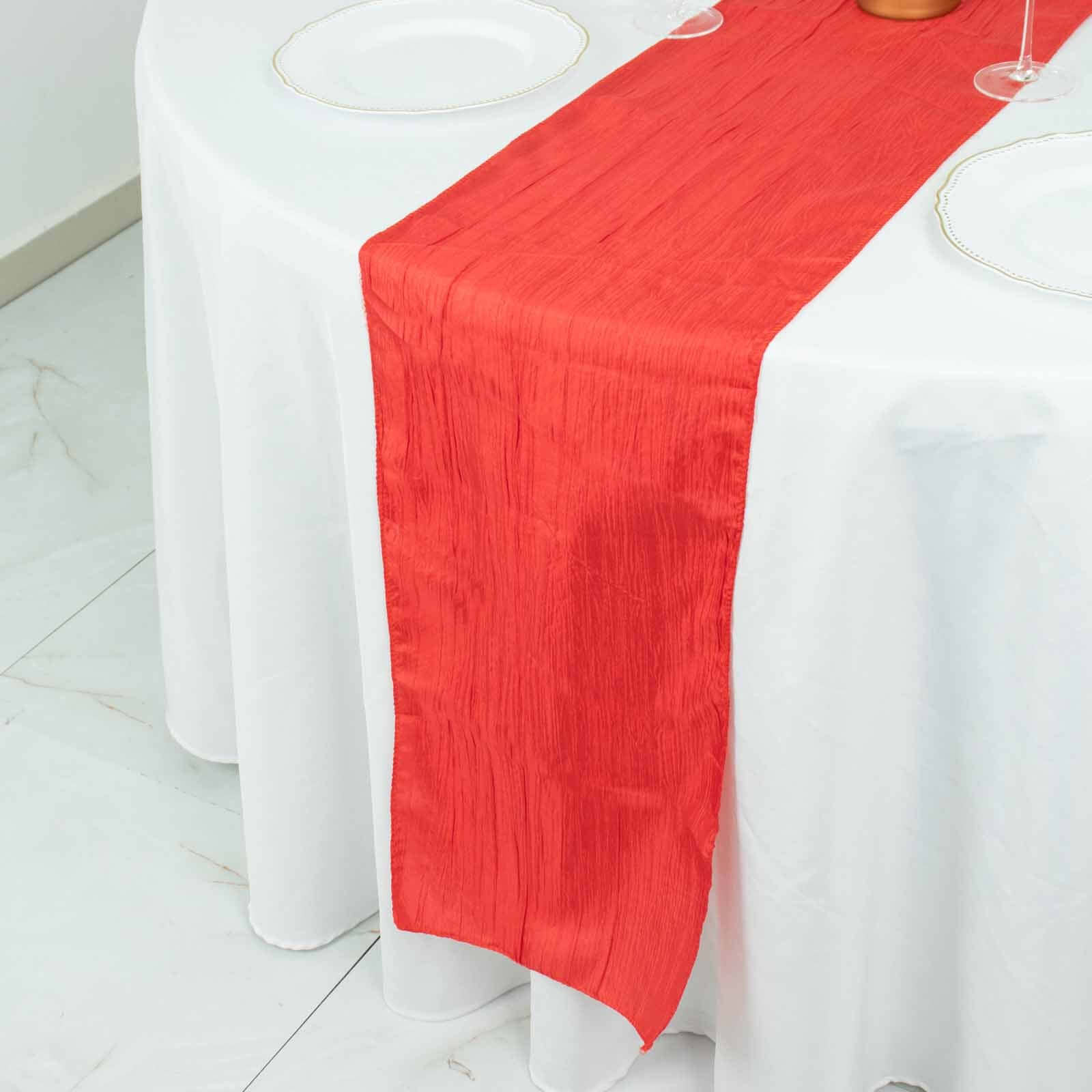 Taffeta 12x108 Table Runner Red - Accordion Crinkle Design