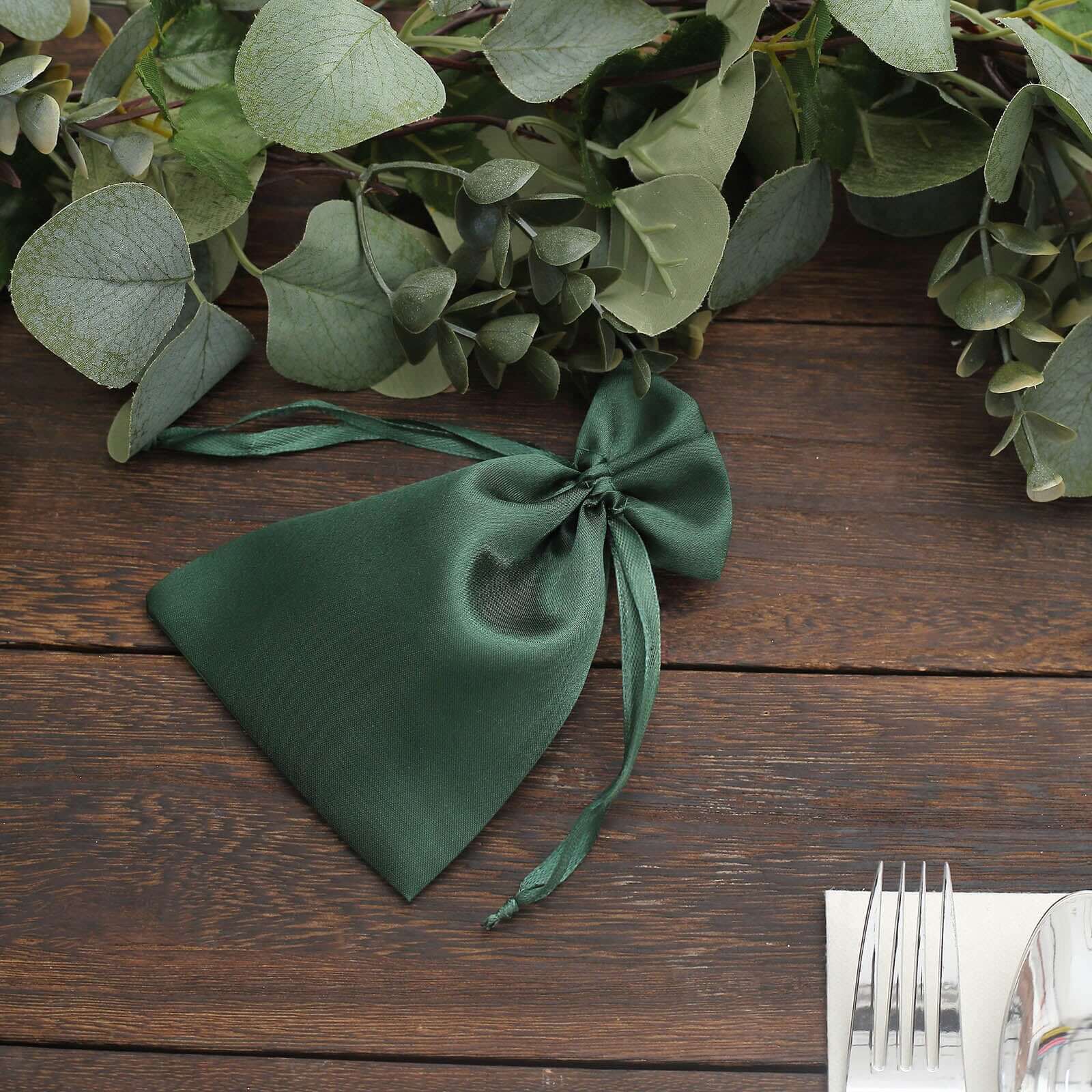 12 Pack 4x6 Hunter Emerald Green Satin Wedding Party Favor Bags, Drawstring Pouch Gift Bags