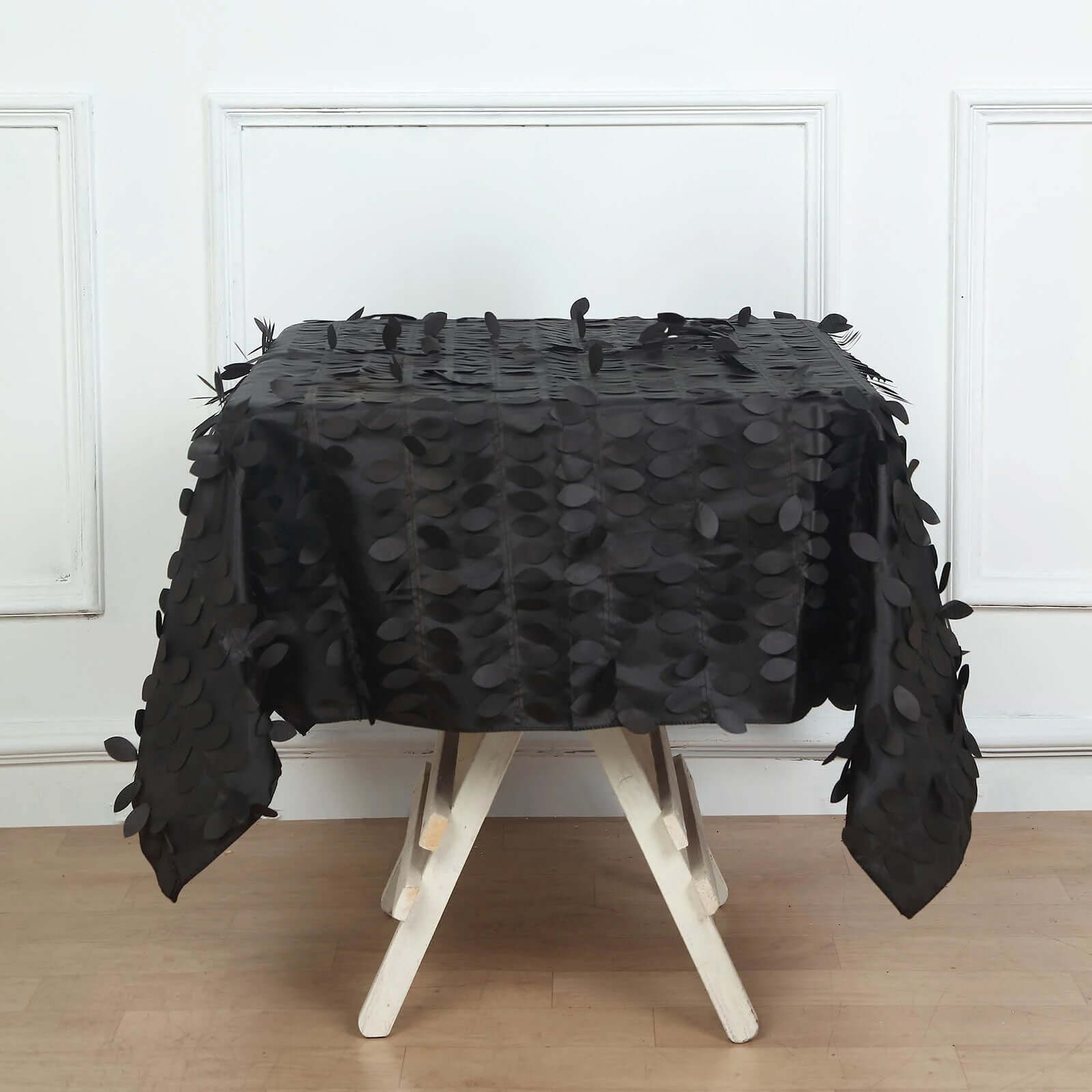 Taffeta 54x54 Square Tablecloth Black 3D Leaf Petal Table Cover