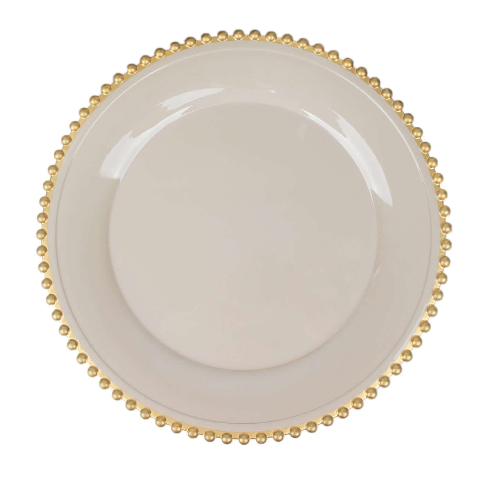 6-Pack Acrylic Round Charger Plates 13 in Taupe with Gold Beaded Rim, Decorative Dinner Party Charger Tableware