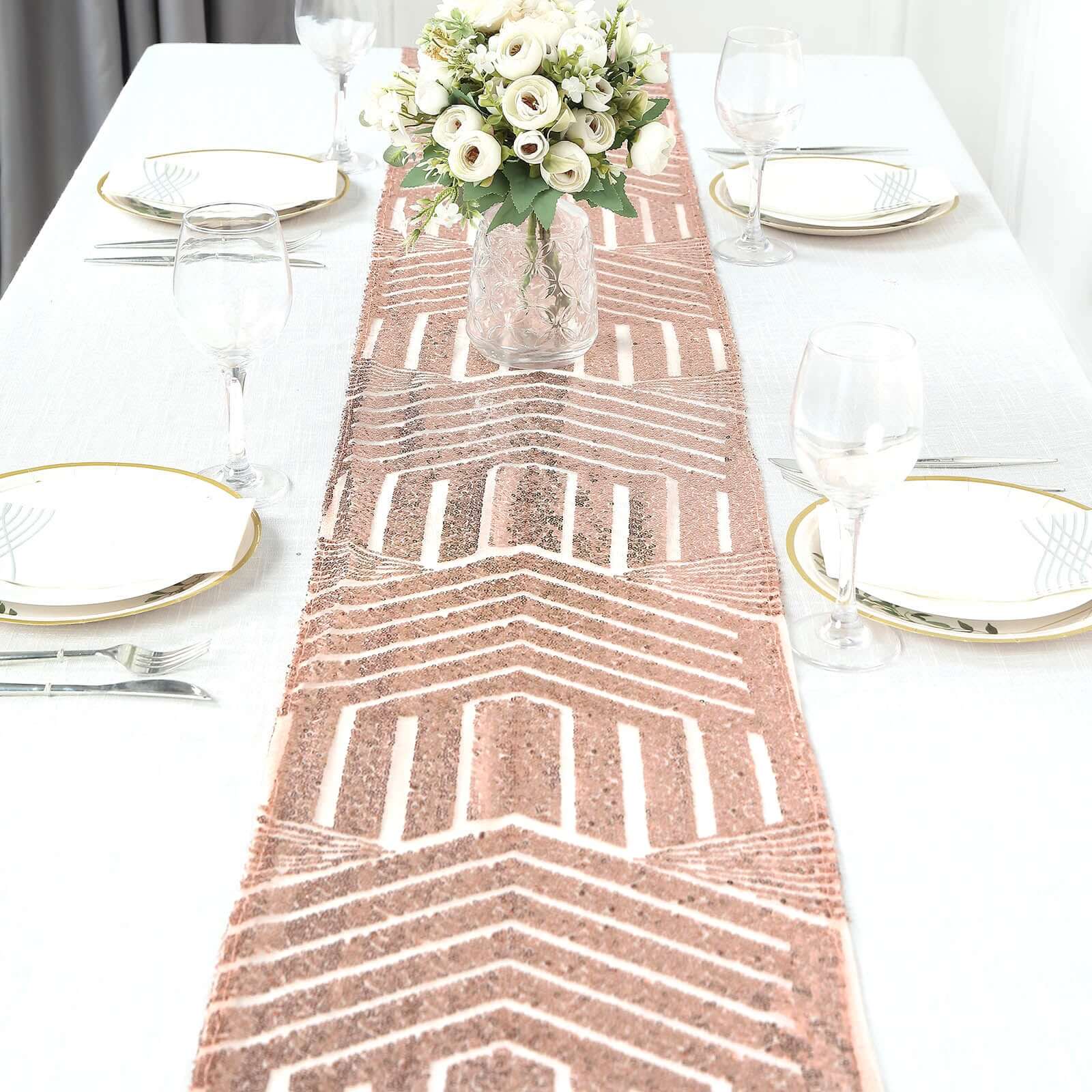 Sequin 12x108 Table Runner Rose Gold - Diamond Glitz Design