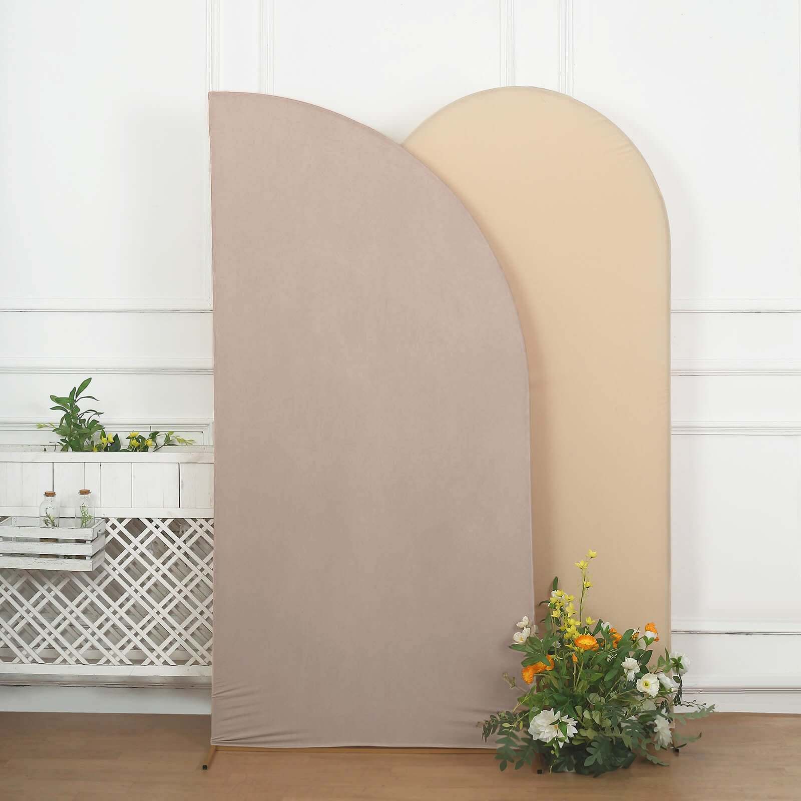 7ft Matte Nude Spandex Half Moon Chiara Backdrop Stand Cover, Custom Fitted Wedding Arch Cover