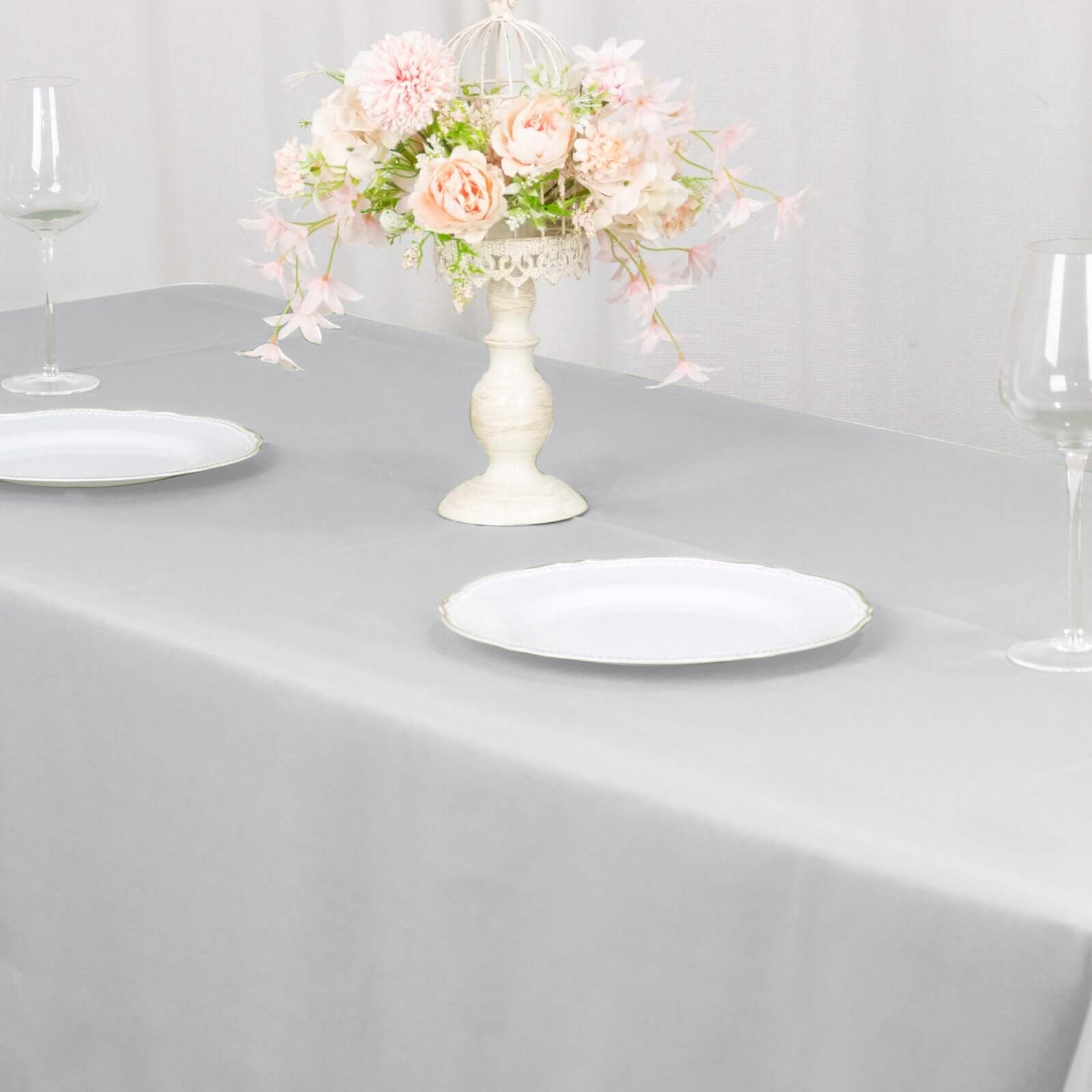 Premium Polyester 60x102 Rectangle Tablecloth Silver - Durable 220GSM Wrinkle-Resistant Table Cover