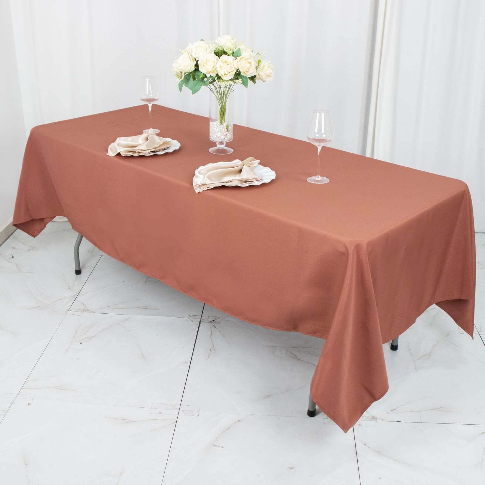 Premium Polyester 60x102 Rectangle Tablecloth Terracotta (Rust) - Durable 220GSM Wrinkle-Resistant Table Cover