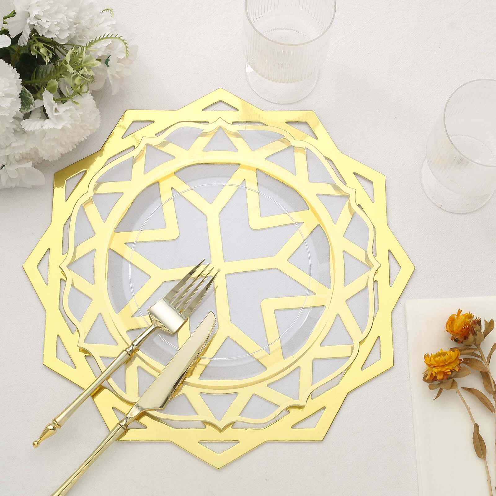 6-Pack Disposable Table Placemats in Metallic Gold Laser Cut Geometric Star Design - 700GSM Cardboard Placemats for Glamorous Table Settings 13