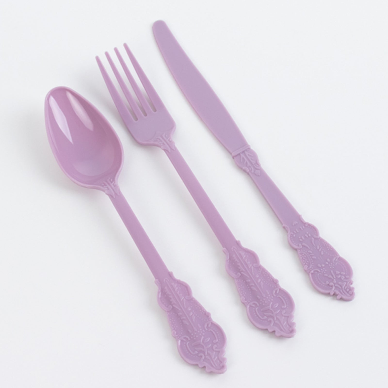 72 Pcs Plastic Silverware Set in Baroque Style Lavender Lilac - Heavy Duty Disposable Knife, Fork, and Spoon Set