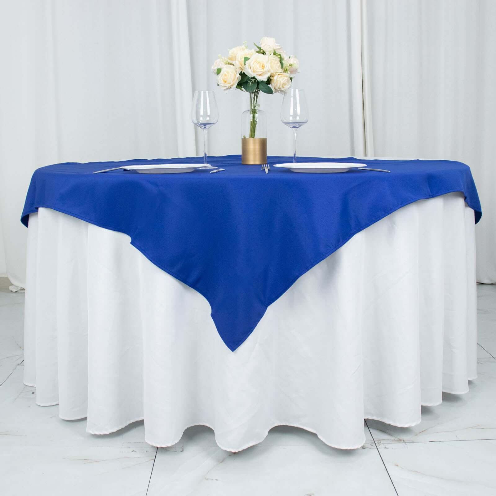 Premium Polyester 54x54 Table Overlay Square Tablecloth Royal Blue - Stain and Wrinkle-Resistant 220GSM Table Topper