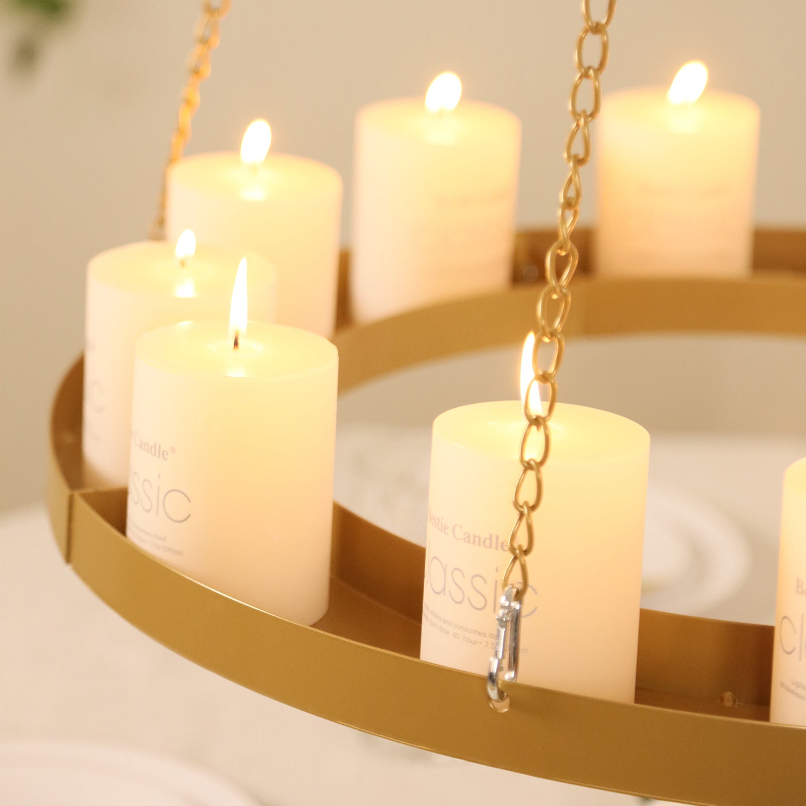 Gold Hanging Metal Floral Chandelier Frame - 24 Circular Lighting, Candle and Floral Display Base