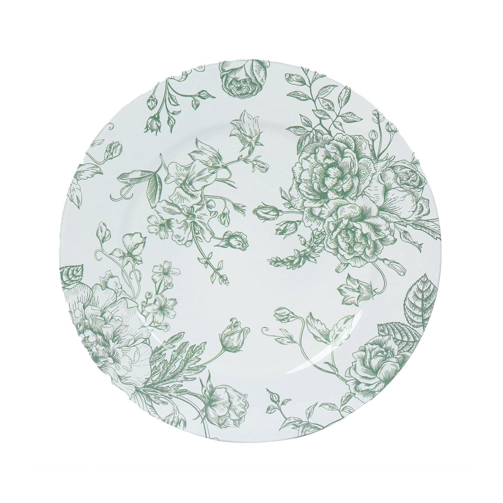 6 Pack Round Floral Acrylic Charger Plates in French Toile Pattern, 13 White Sage Green Dinner Charger Event Tabletop Decor