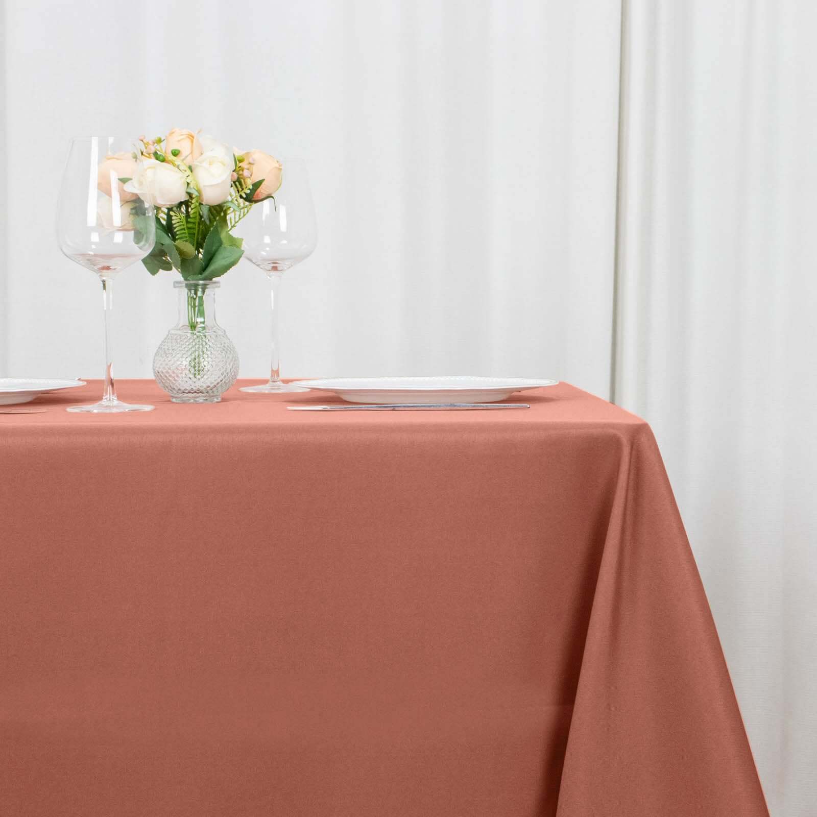 Premium Polyester Square Tablecloth 70x70 Terracotta (Rust) 220GSM Wrinkle-Resistant Table Cover