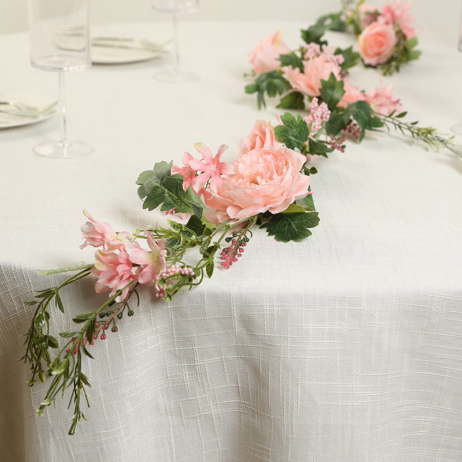 6ft Blush Silk Rose Peony Flower Garland, Mixed Floral Greenery Garland Artificial Hanging Vine