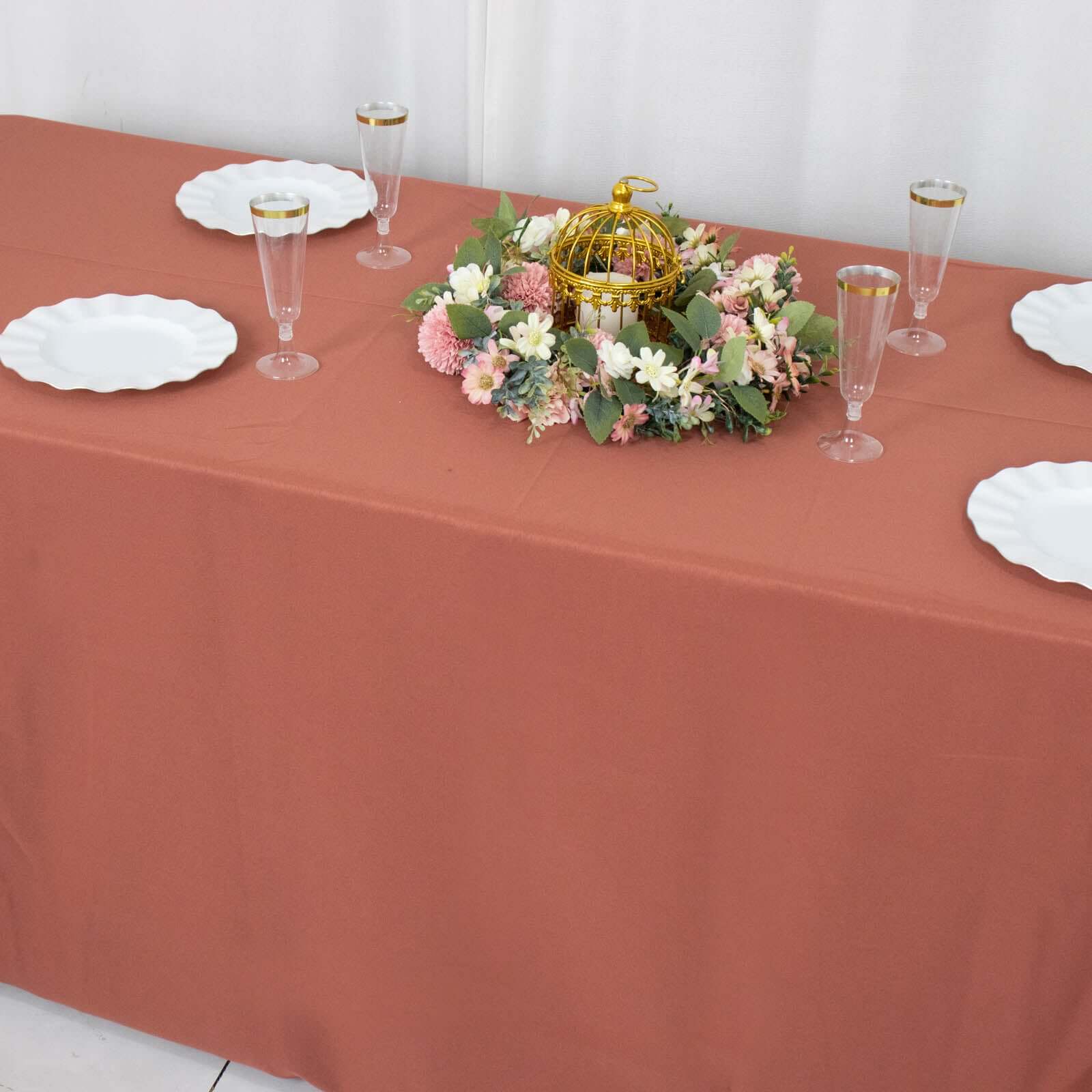 Premium Polyester 90x156 Rectangle Tablecloth Terracotta (Rust) - Seamless 220GSM Stain-Resistant Table Cover