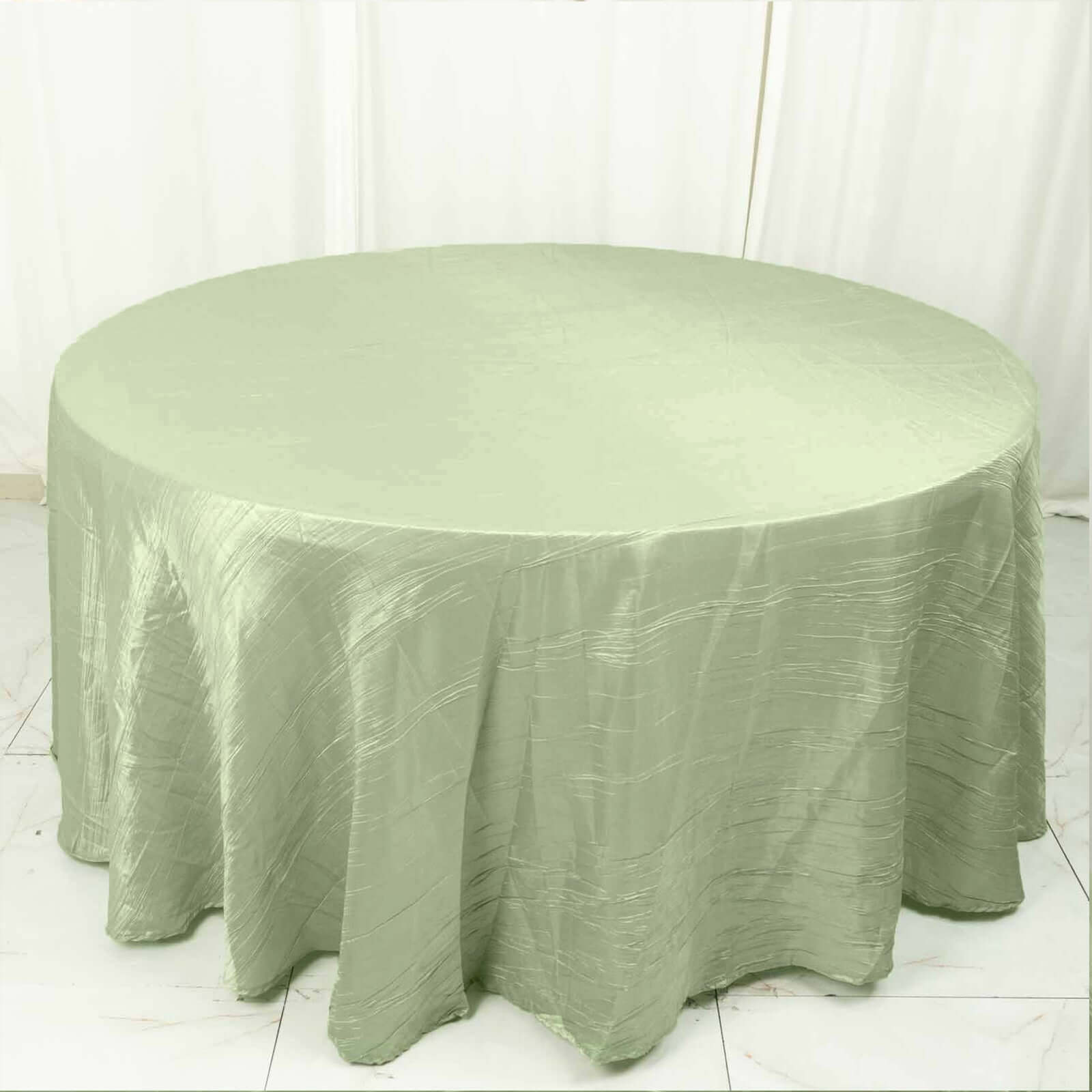 Taffeta 120 Round Tablecloth Sage Green - Seamless Accordion Crinkle Table Cover