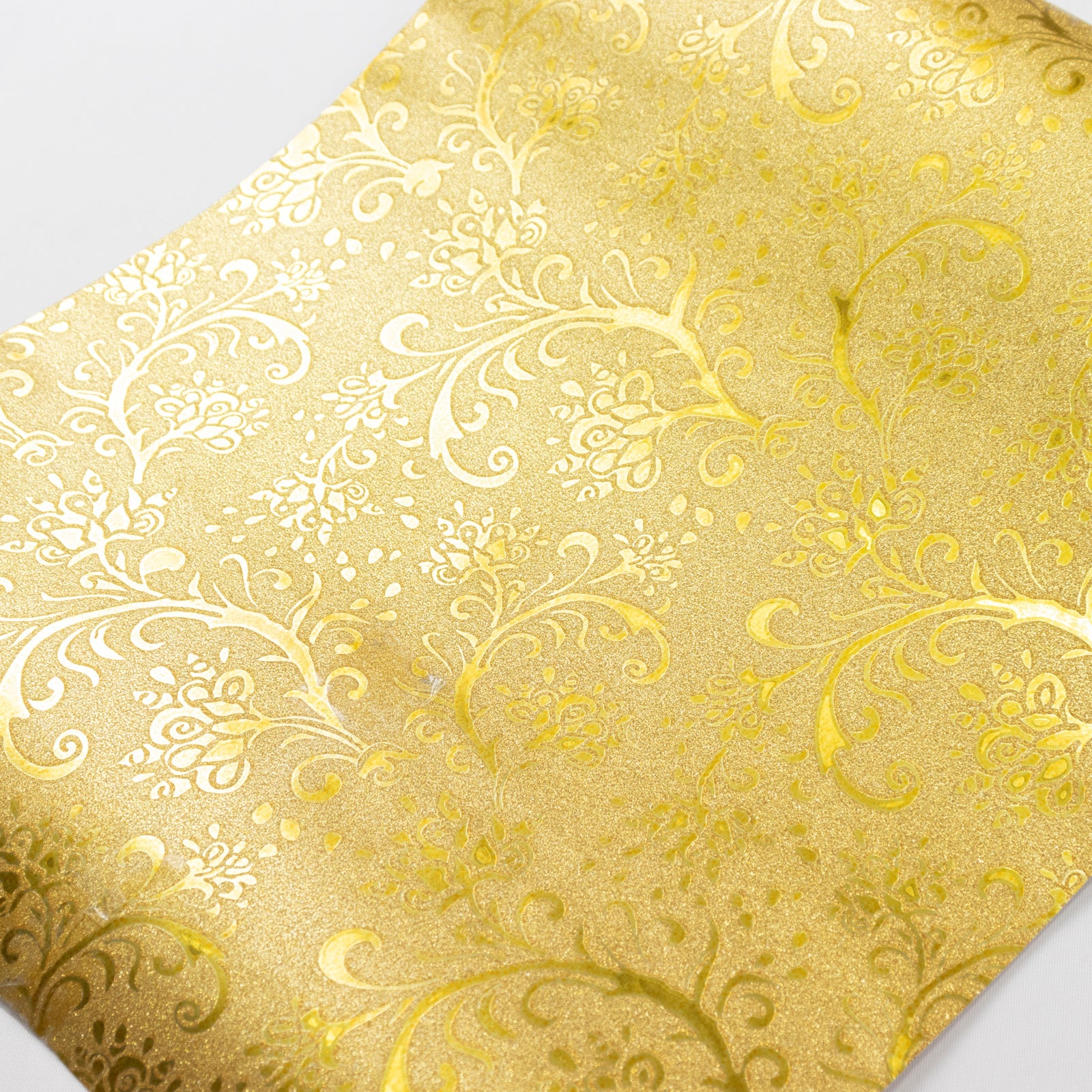 5 Pack Gold Glitter Paper Table Runners with Vintage Floral Vine Pattern - 10ft Disposable Wedding & Party Table Runners