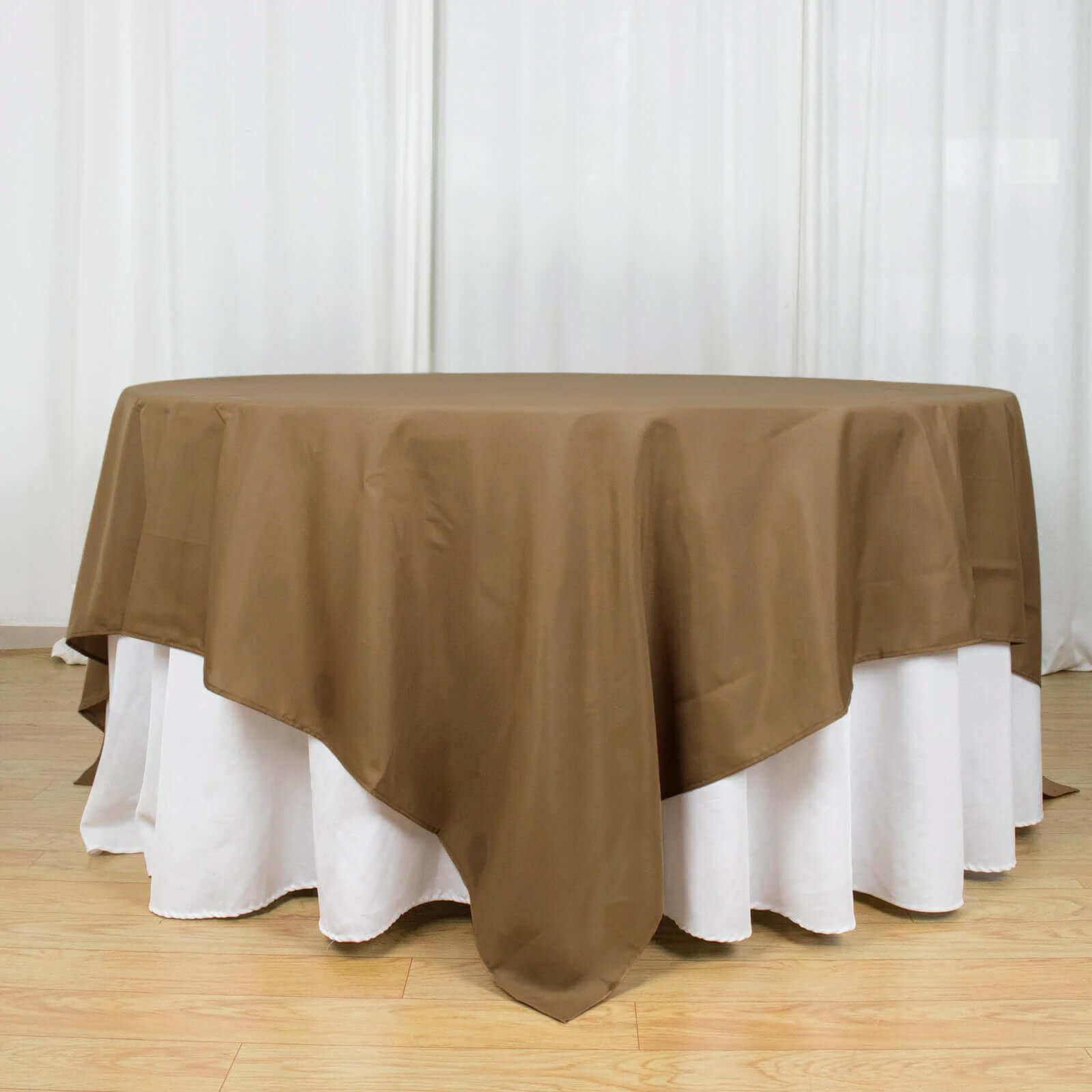 Polyester 90x90 Table Overlay Square Tablecloth Taupe - Wrinkle-Resistant & Durable Table Cover