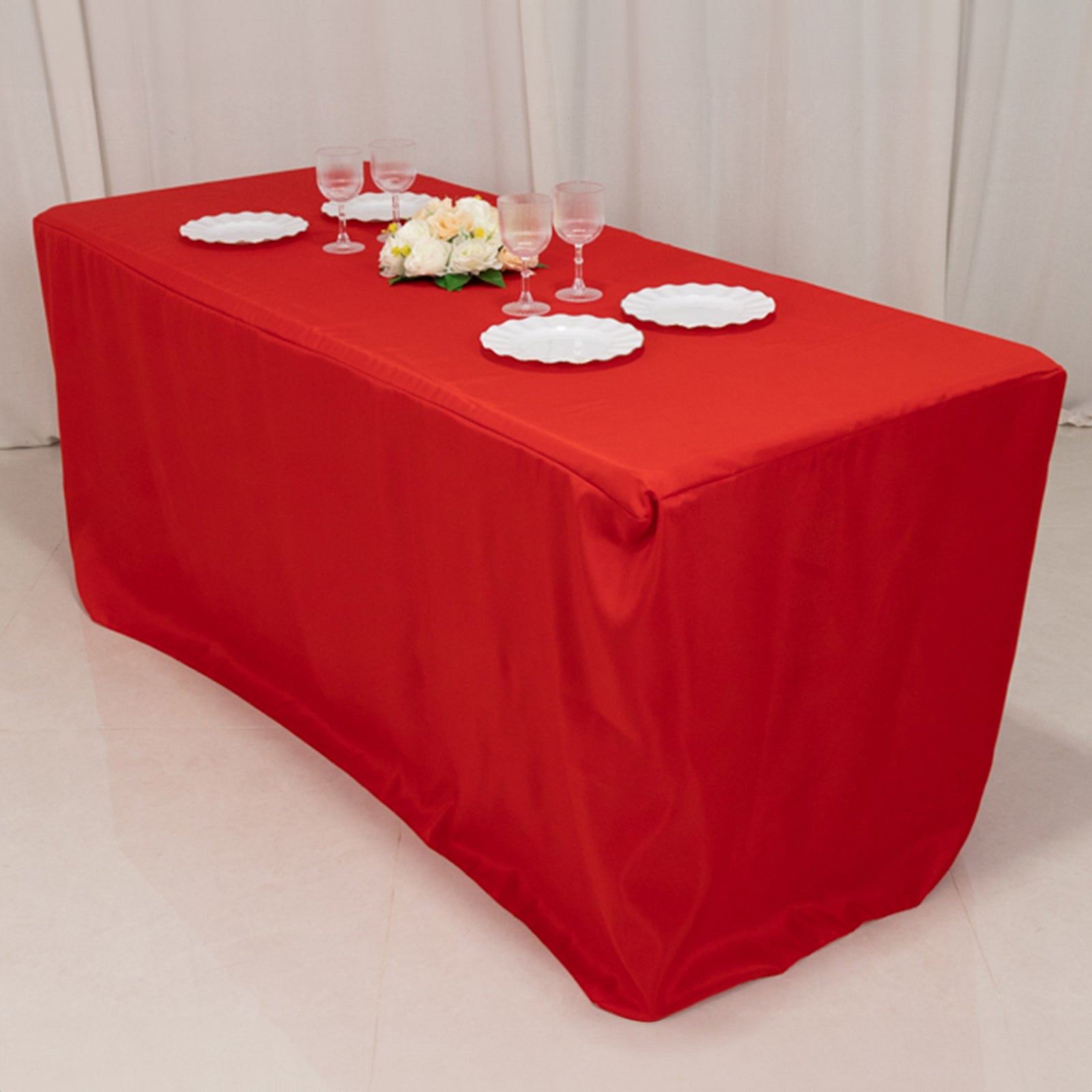 Fitted Polyester 72x30 Rectangle Tablecloth Red with Open Back Design - Easy to Maintain and Wrinkle-Resistant Table Cover