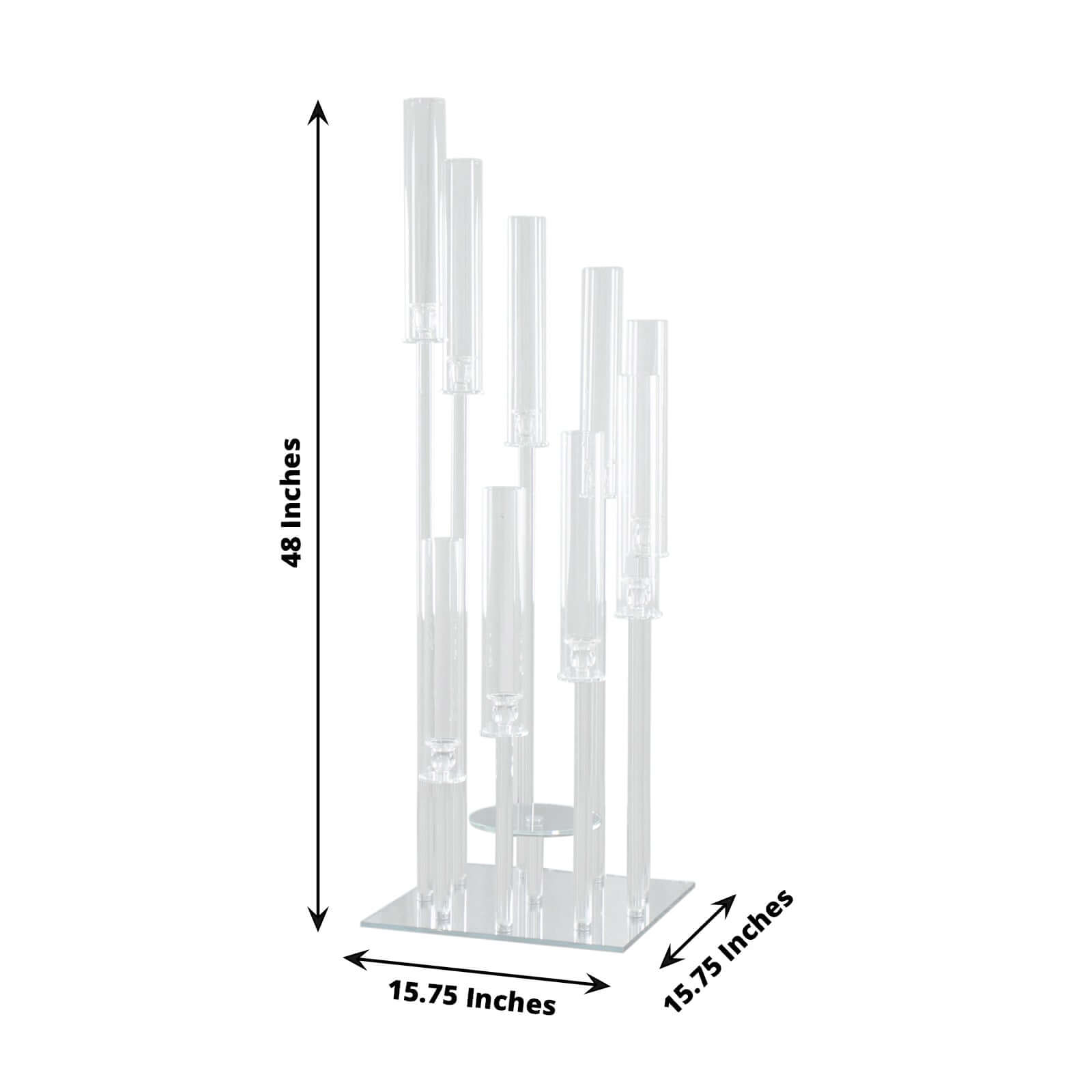 Crystal Glass Cluster Candelabra Pedestal Stand - Square Hurricane Taper Candle Holder Table Centerpiece 4ft