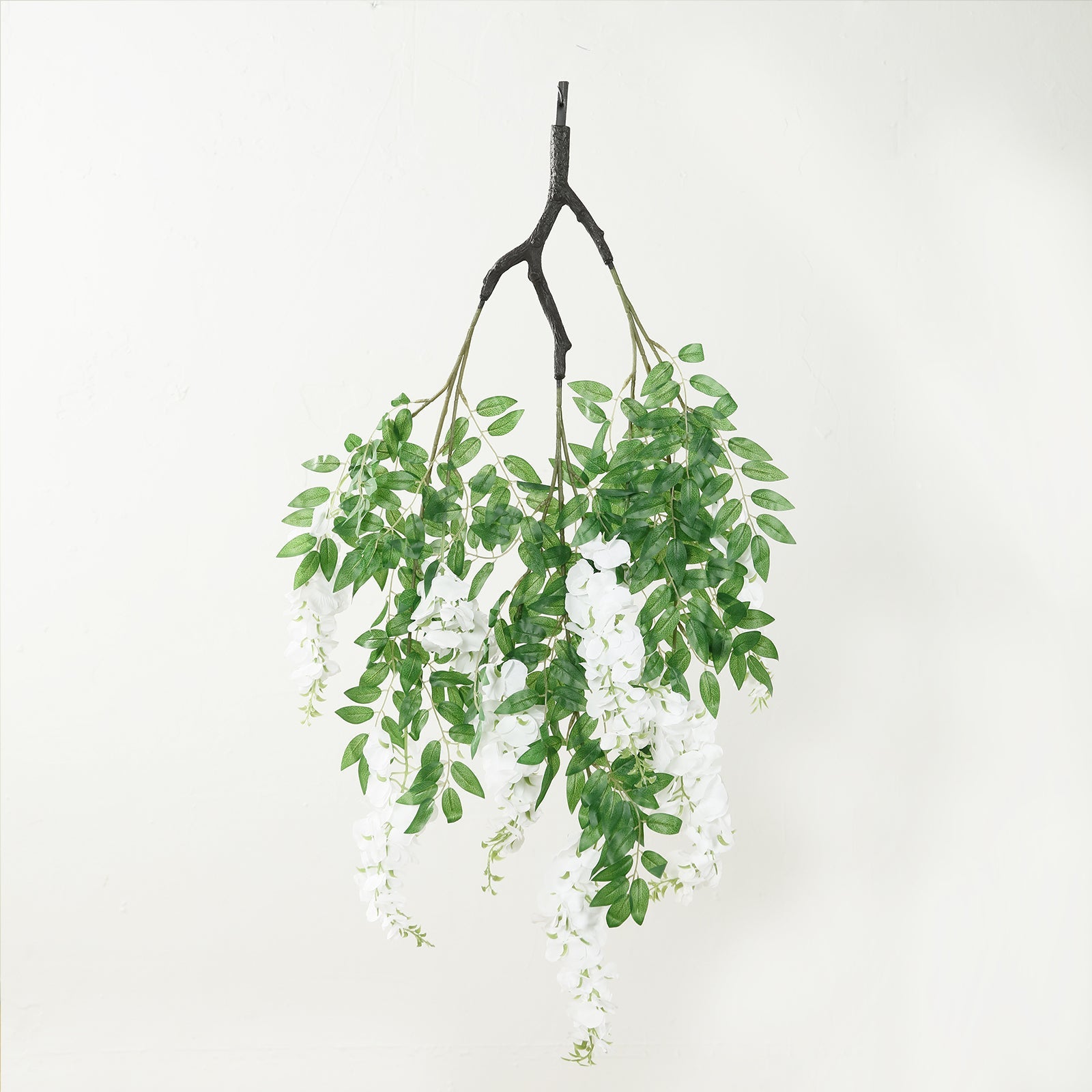 55 White Artificial Silk Wisteria Vine Round Hanging Canopy, Draping Garland Flower Chandelier With Interchangeable Branches