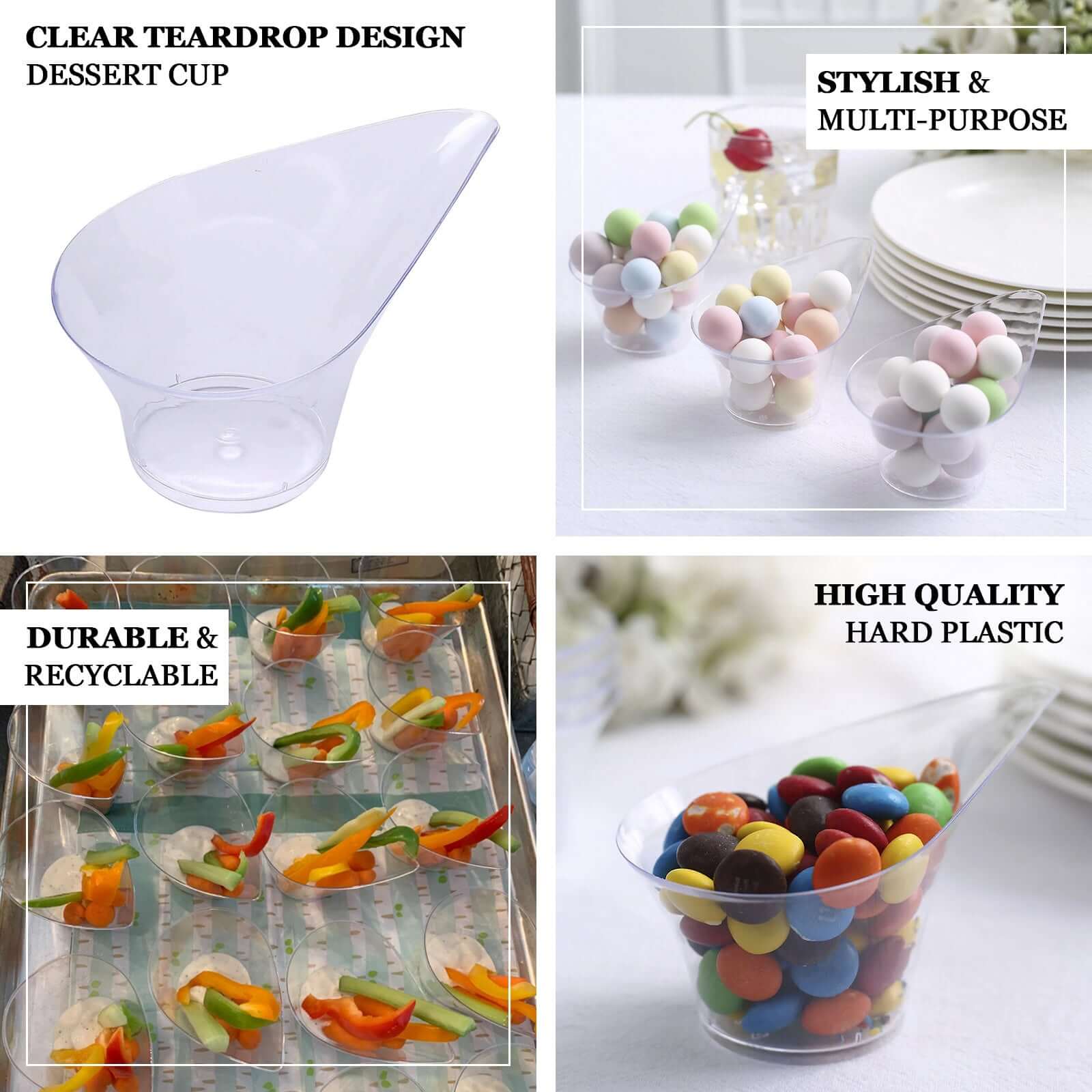 24-Pack Plastic Dessert Cups Clear - Disposable Mini Appetizer Snack Bowls with Teardrop Top Design for Parties, Events & Banquets 3oz