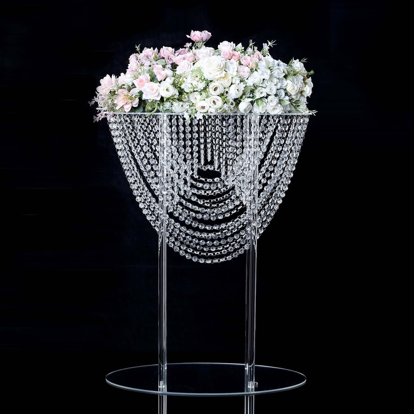 Acrylic Wedding Bouquet Pillar Centerpiece Crystal Chandelier Design - Large Flower Arrangement Table Stand 32