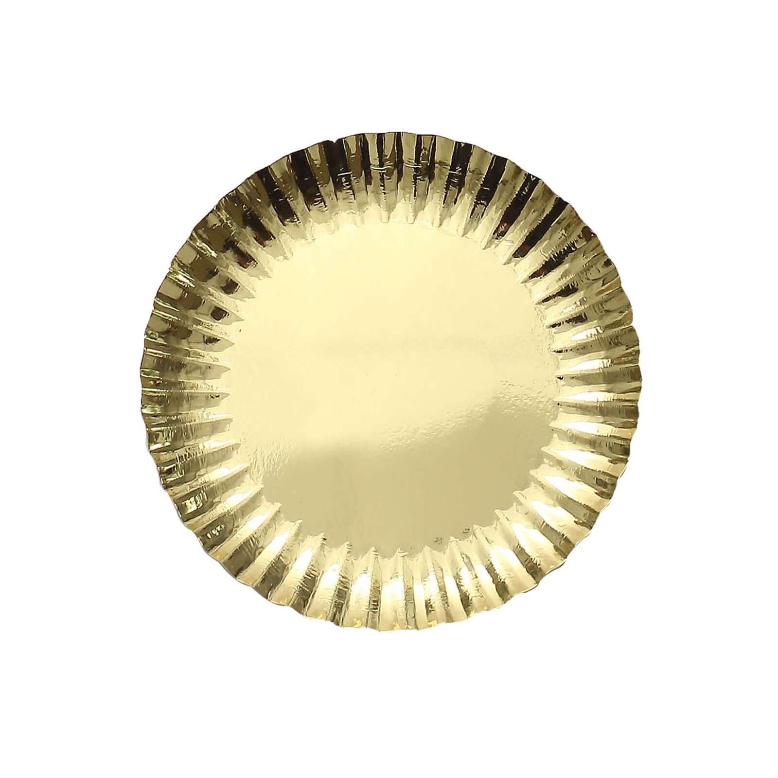 50-Pack Paper 5 Round Dessert Plates in Metallic Gold with Scalloped Rim - Disposable 250GSM Appetizer Party Plates for Banquets & Upscale Gatherings